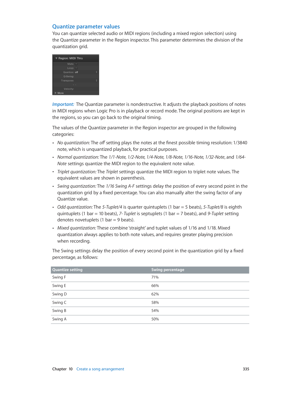 Quantize parameter values, Quantize, Parameter values | Apple Logic Pro X User Manual | Page 335 / 919