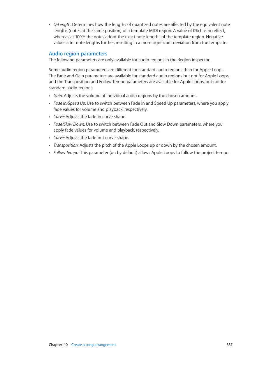 Audio region parameters | Apple Logic Pro X User Manual | Page 337 / 919