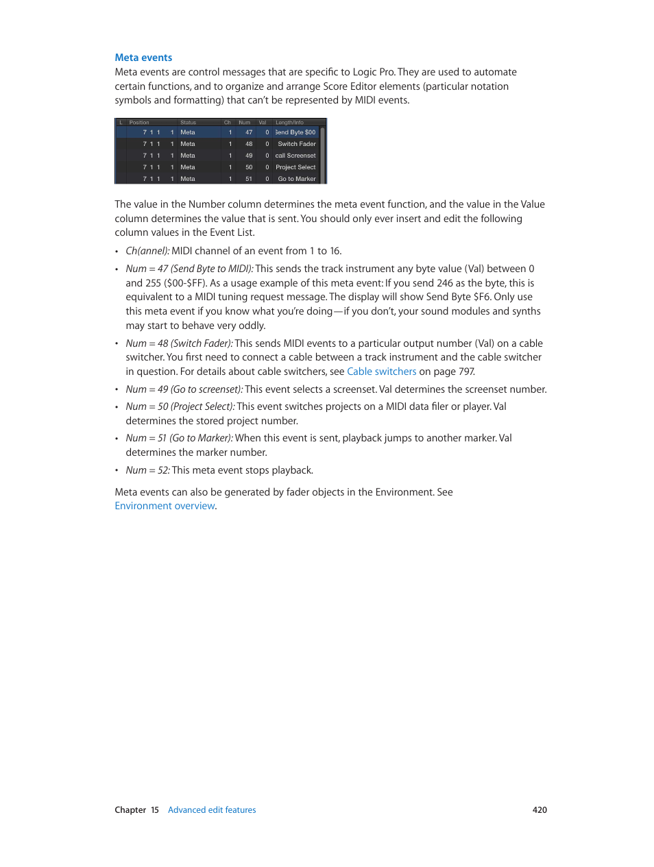 Meta events | Apple Logic Pro X User Manual | Page 420 / 919