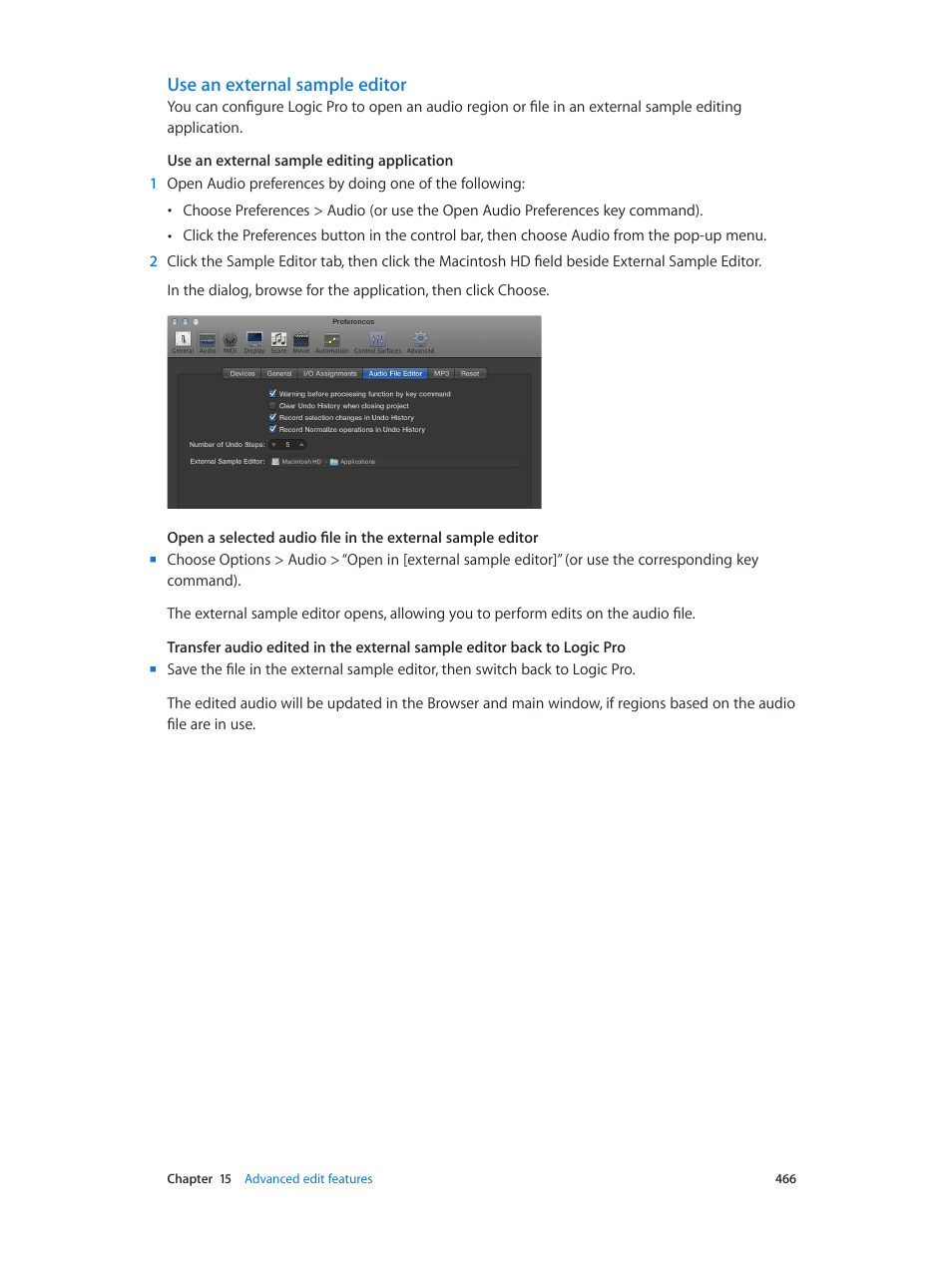 Use an external sample editor | Apple Logic Pro X User Manual | Page 466 / 919