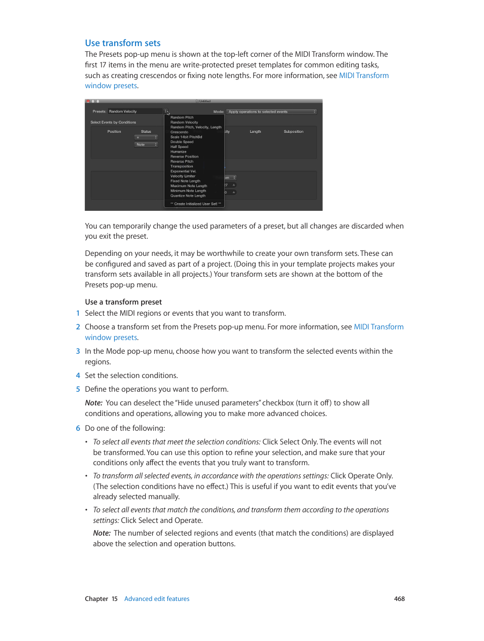 Use transform sets | Apple Logic Pro X User Manual | Page 468 / 919