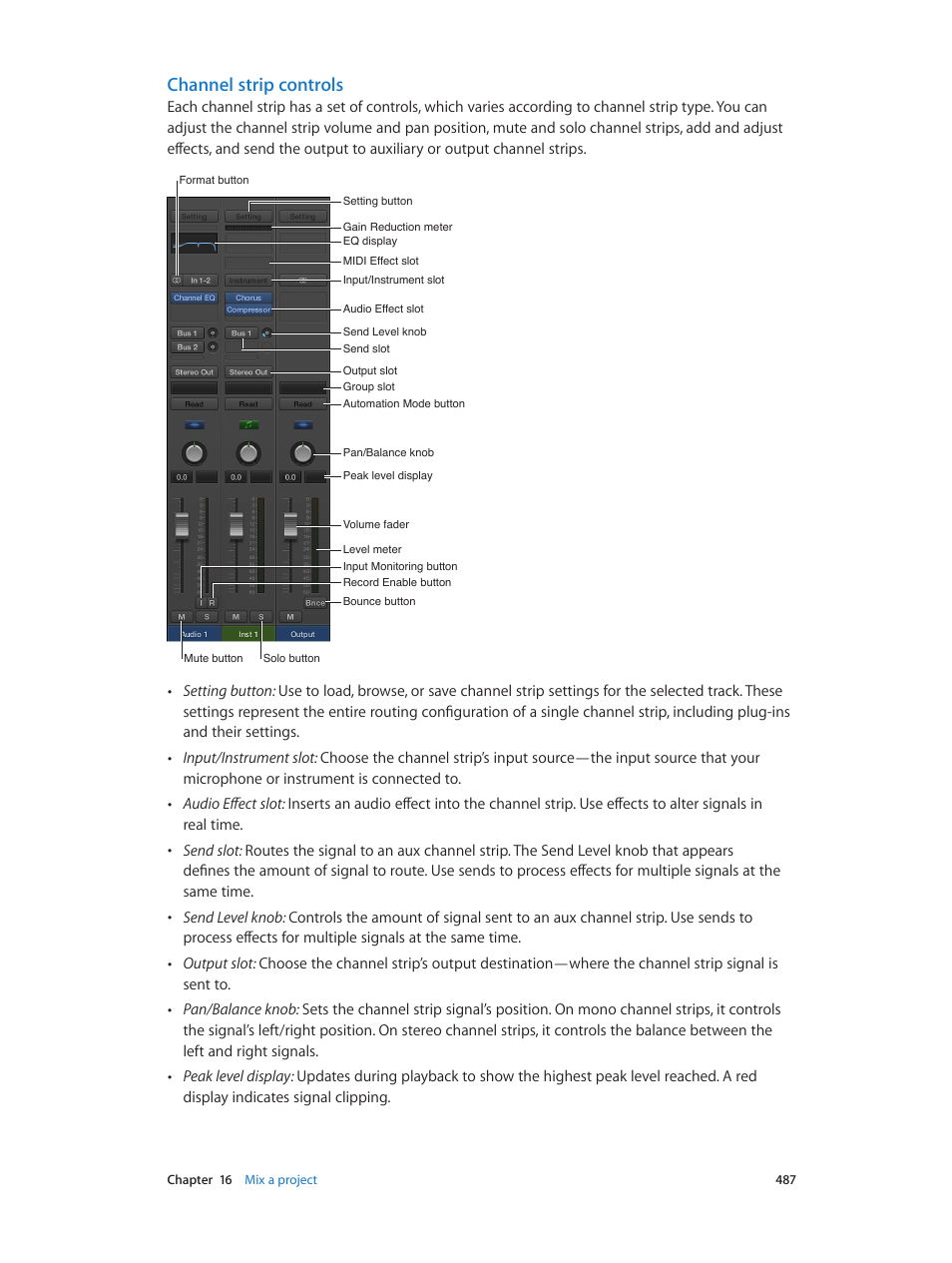 Channel strip controls | Apple Logic Pro X User Manual | Page 487 / 919