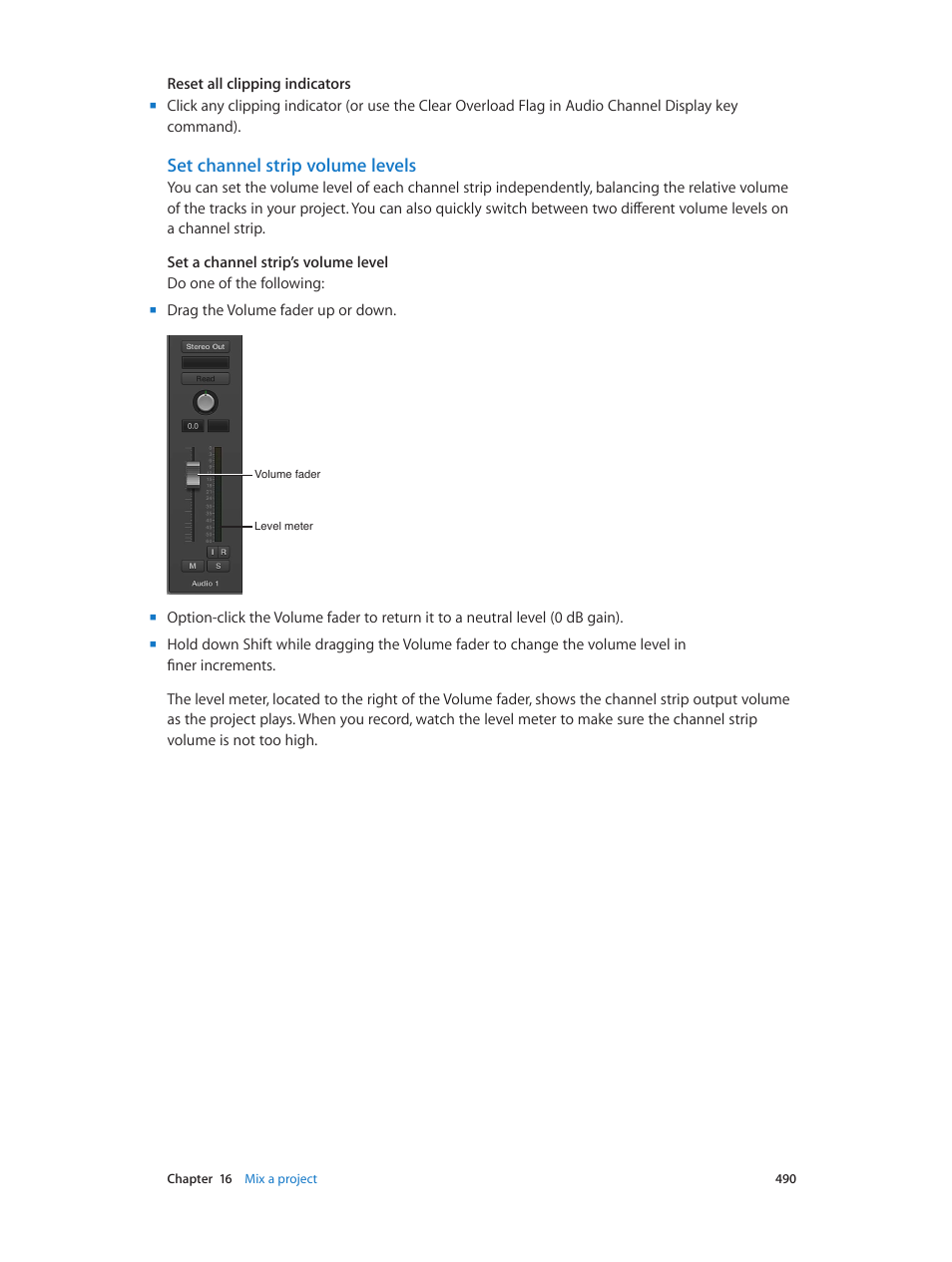Set channel strip volume levels | Apple Logic Pro X User Manual | Page 490 / 919