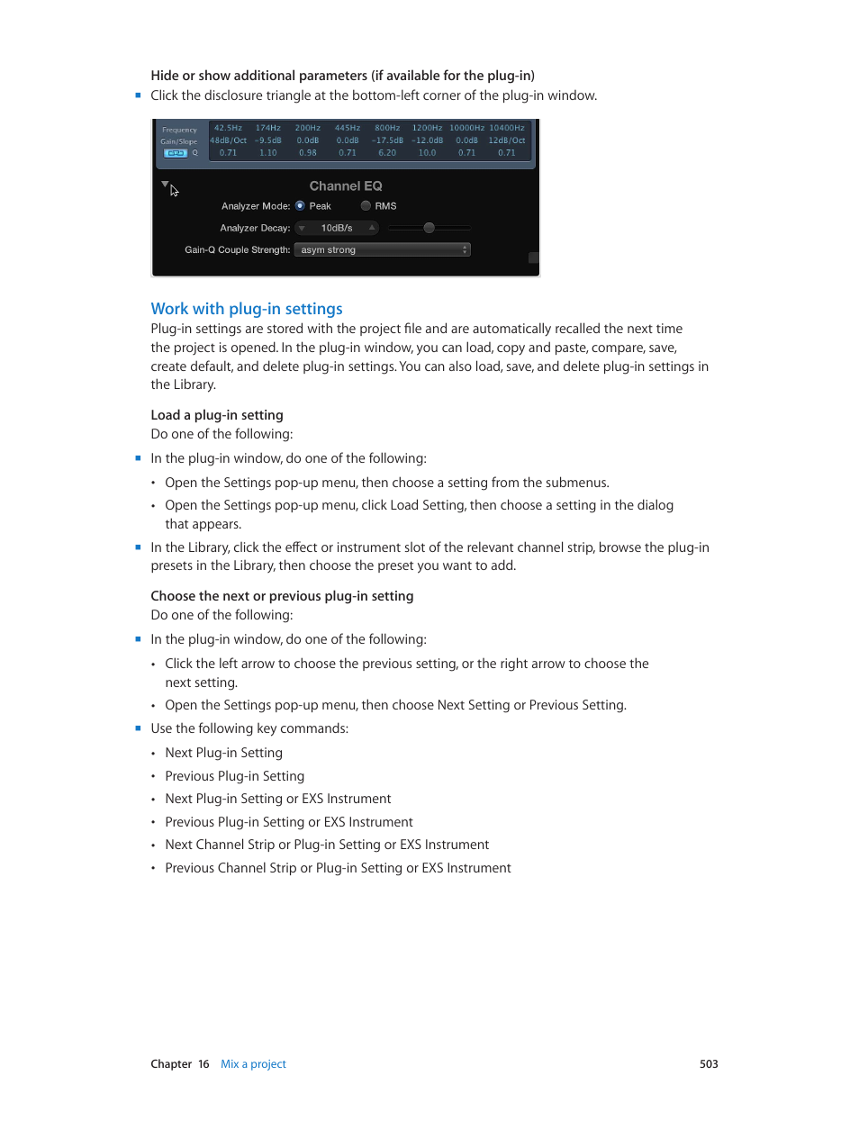 Work with plug-in settings | Apple Logic Pro X User Manual | Page 503 / 919