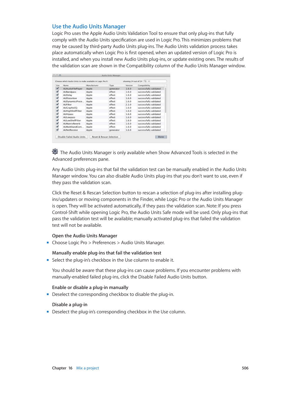 Use the audio units manager | Apple Logic Pro X User Manual | Page 506 / 919
