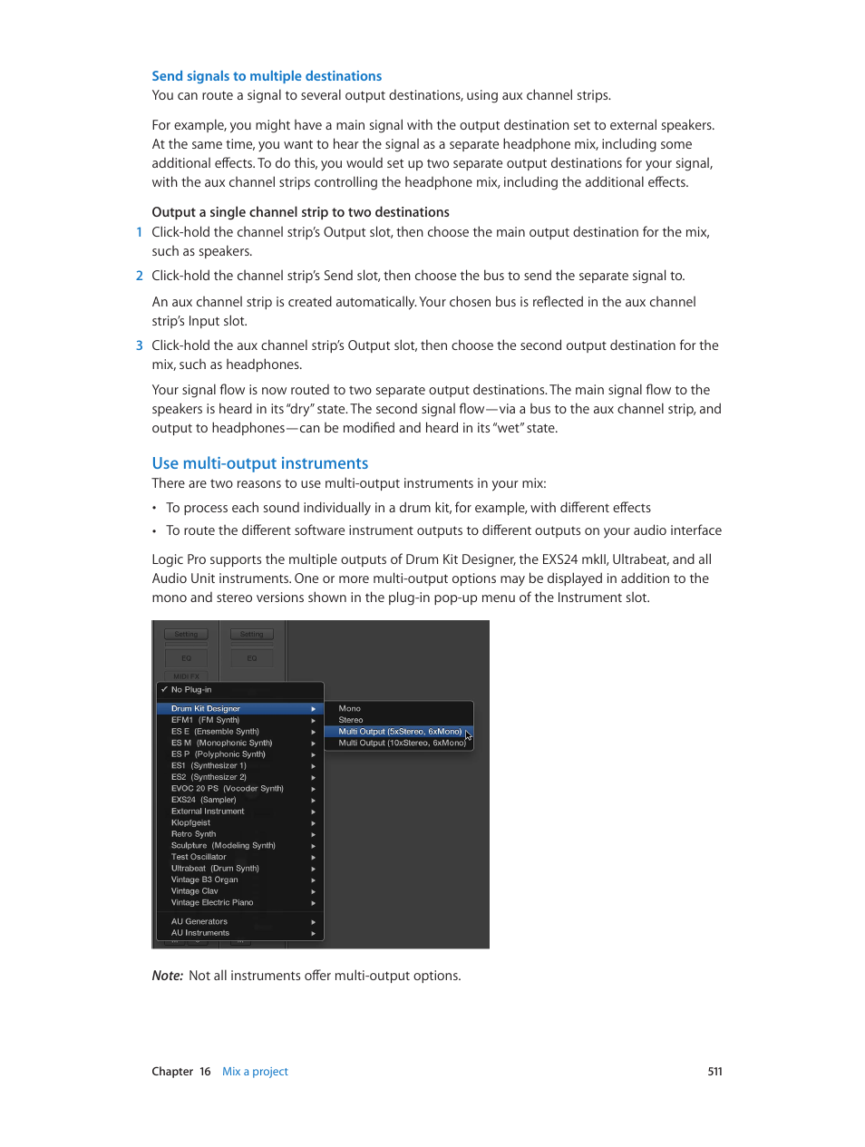 Use multi-output instruments | Apple Logic Pro X User Manual | Page 511 / 919