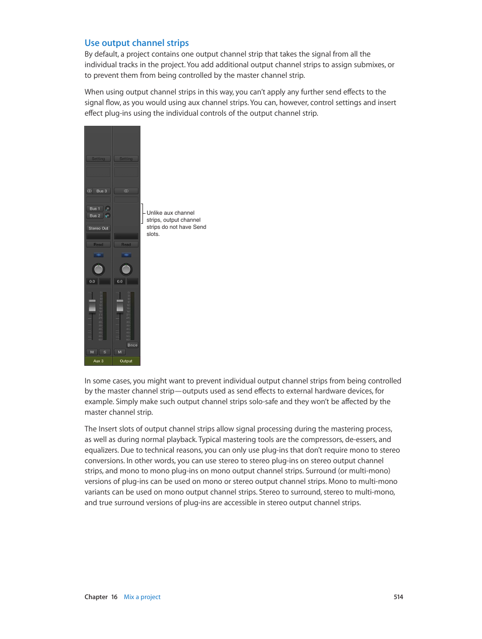 Use output channel strips | Apple Logic Pro X User Manual | Page 514 / 919