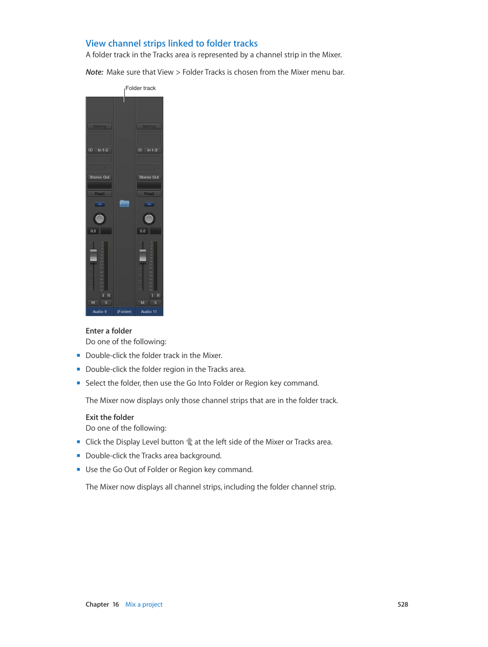 View channel strips linked to folder tracks | Apple Logic Pro X User Manual | Page 528 / 919