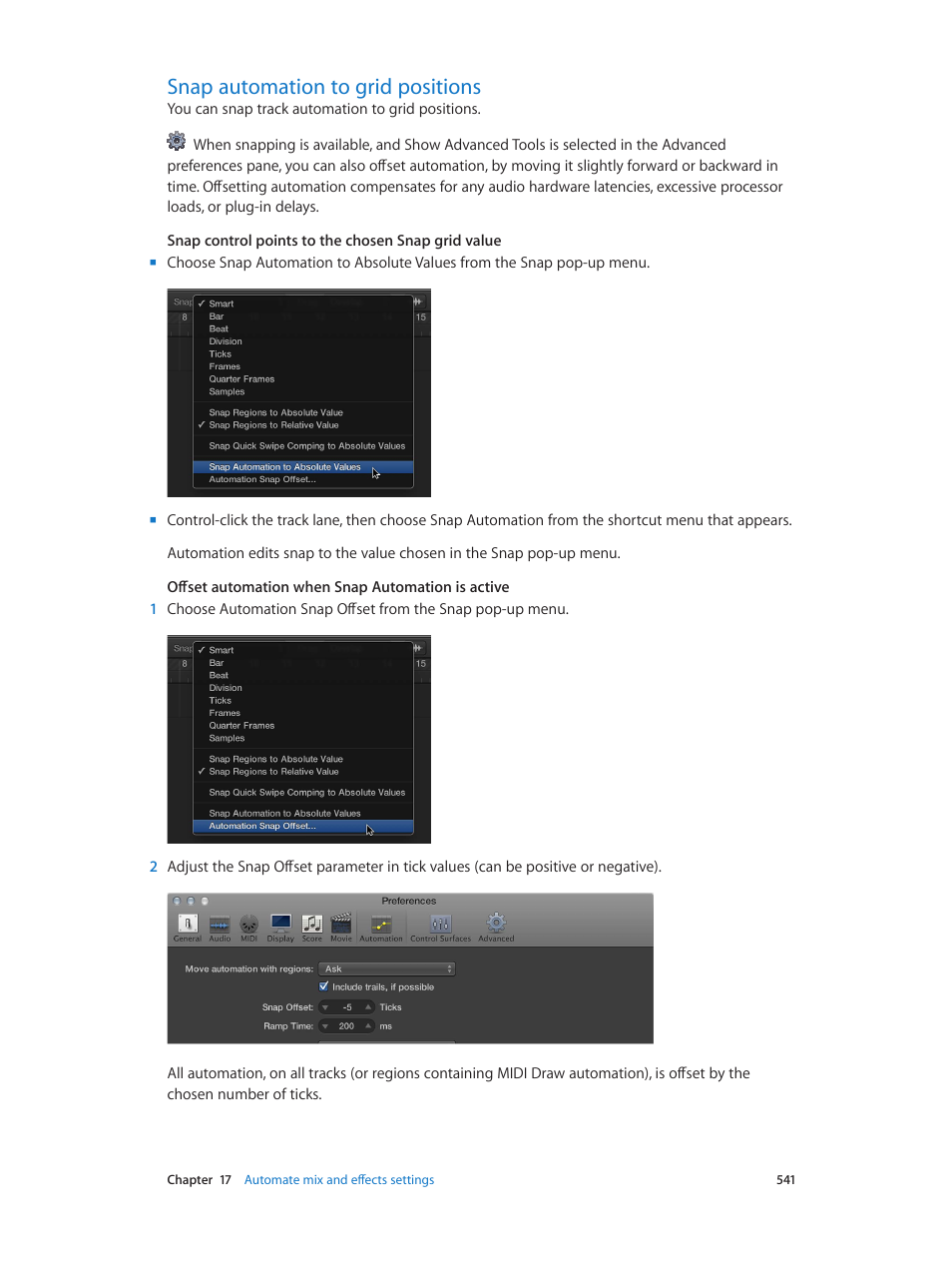 Snap automation to grid positions, 541 snap automation to grid positions | Apple Logic Pro X User Manual | Page 541 / 919