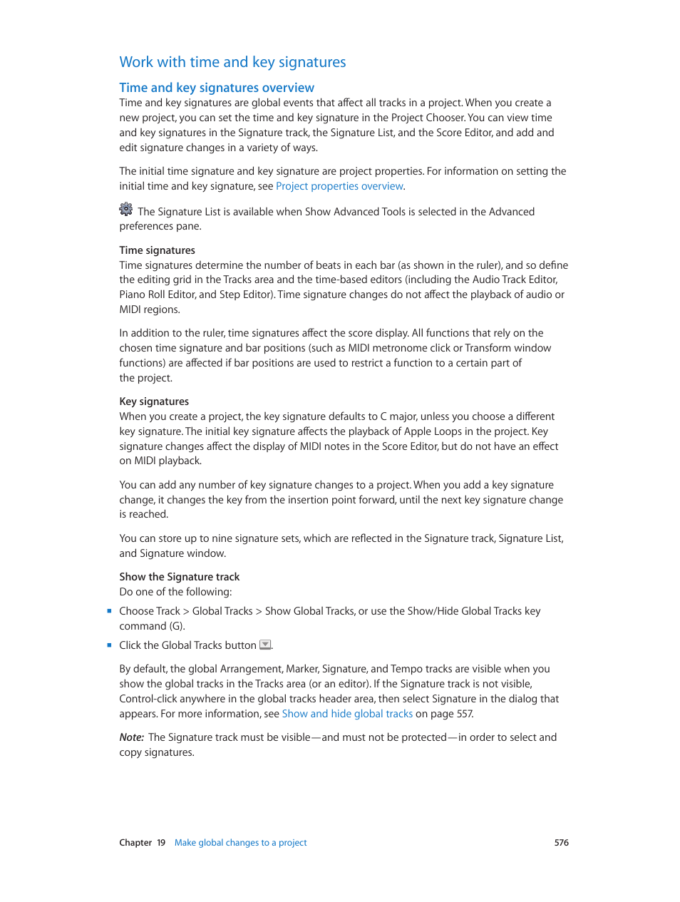 Work with time and key signatures, Time and key signatures overview, 576 work with time and key signatures 576 | Apple Logic Pro X User Manual | Page 576 / 919