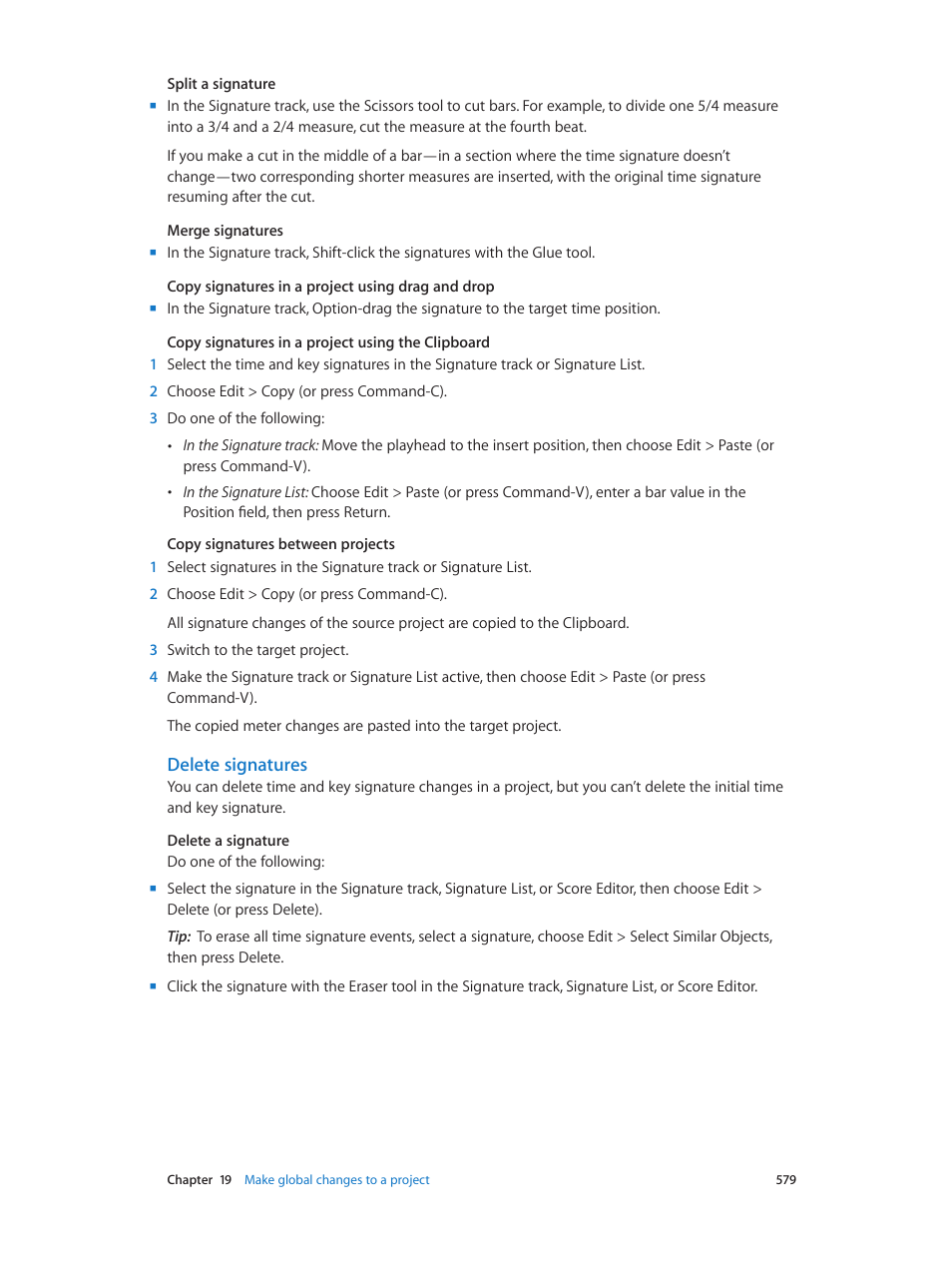 Delete signatures | Apple Logic Pro X User Manual | Page 579 / 919