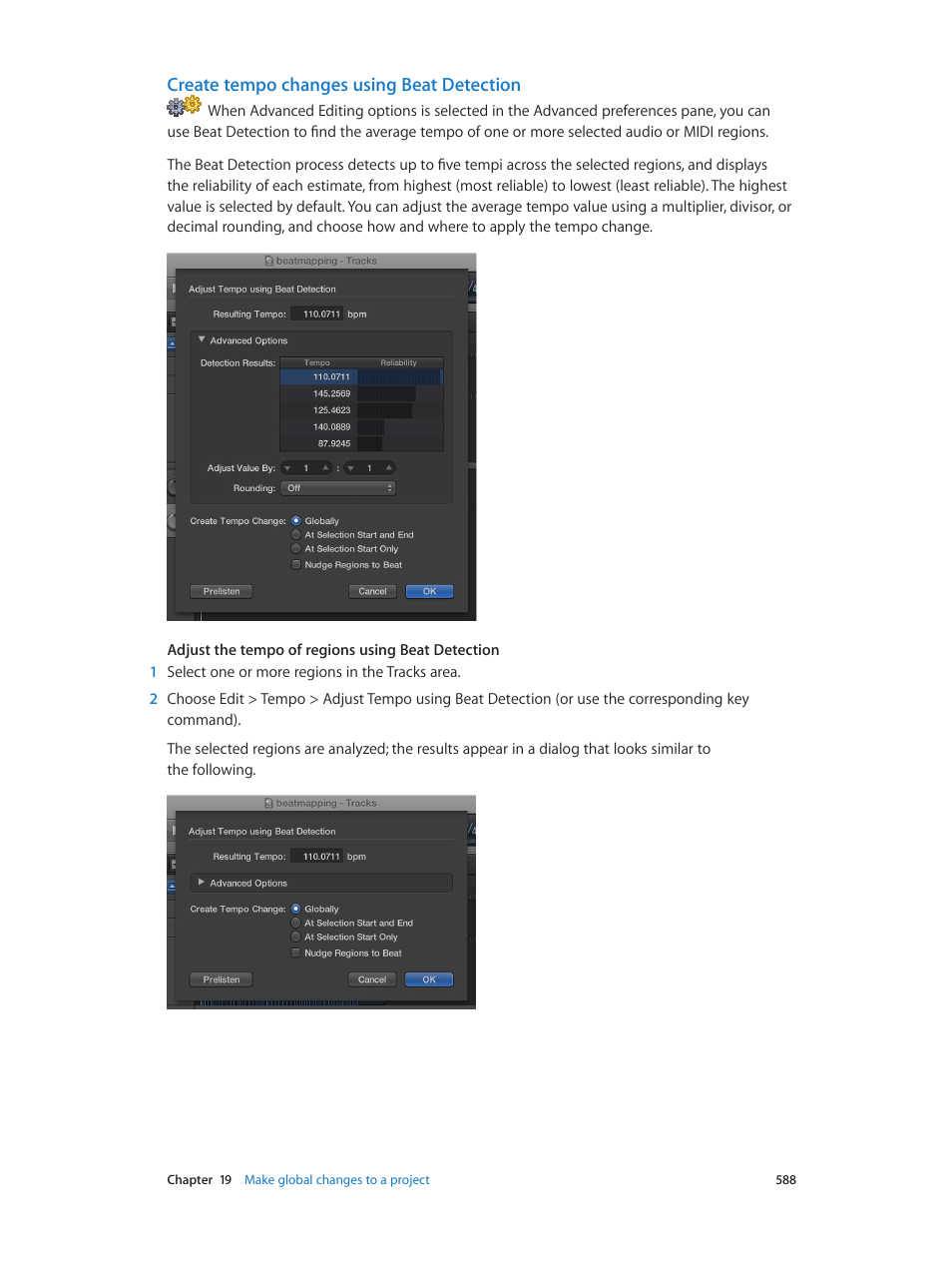 Create tempo changes using beat detection | Apple Logic Pro X User Manual | Page 588 / 919