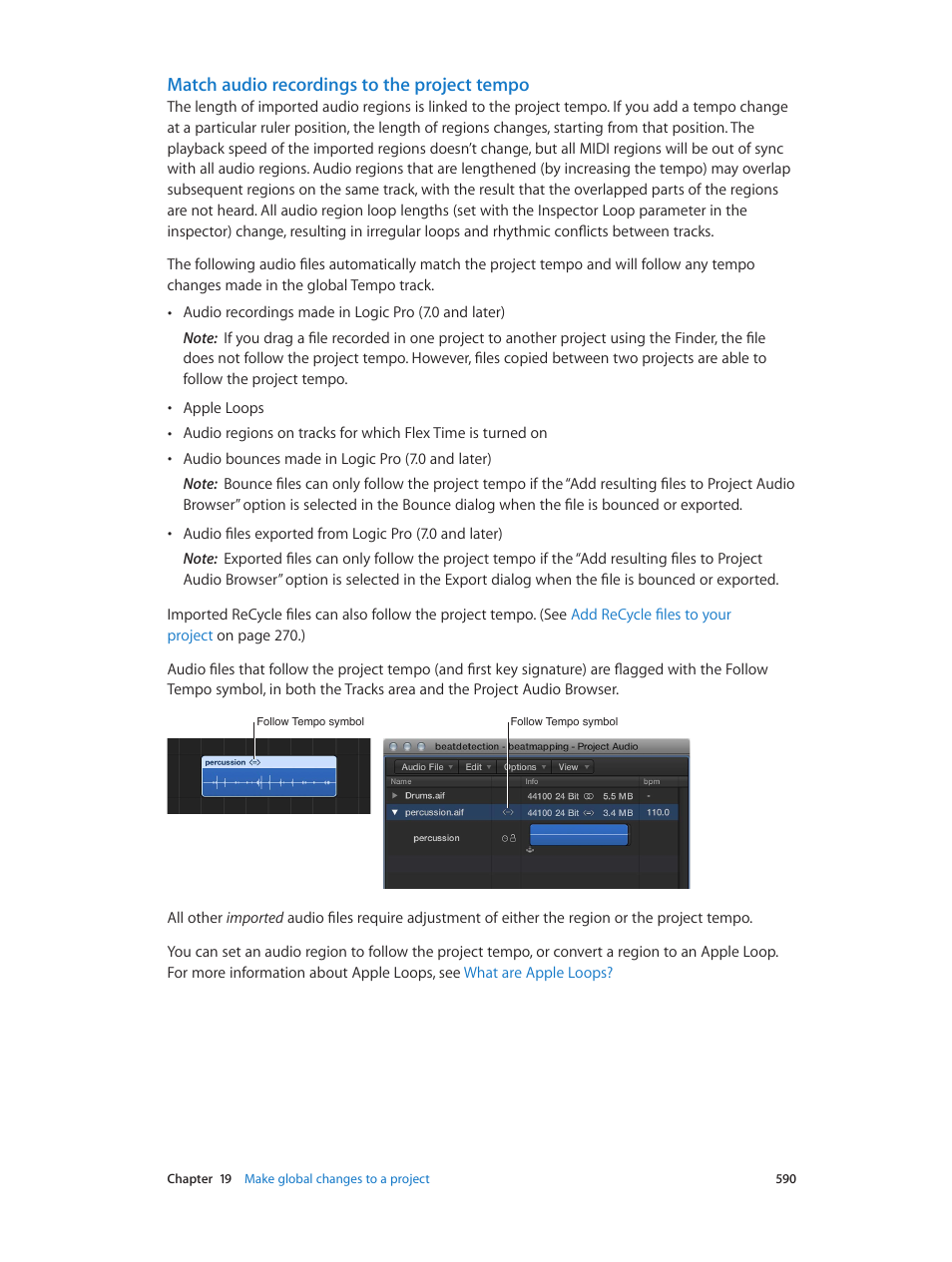Match audio recordings to the project tempo | Apple Logic Pro X User Manual | Page 590 / 919