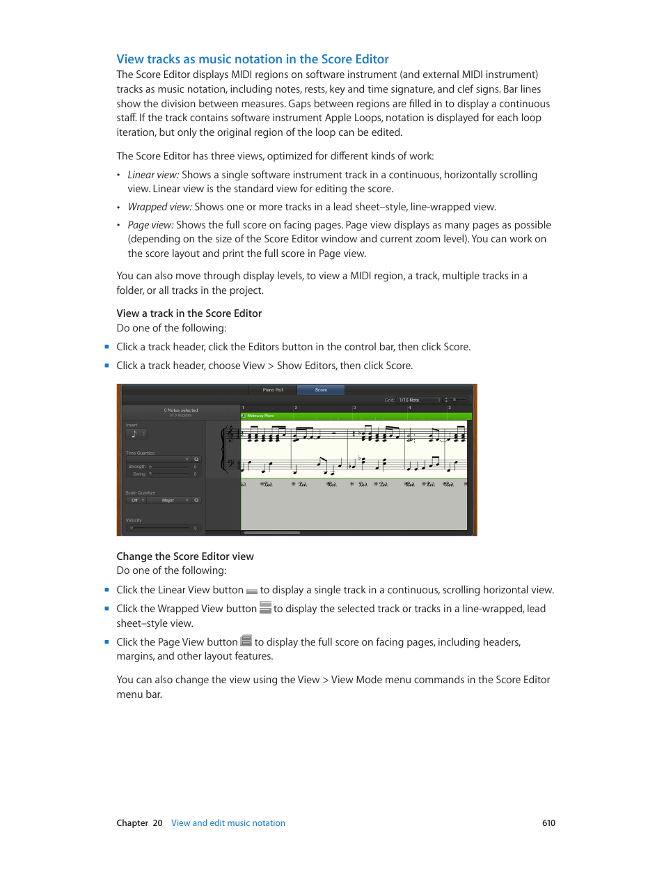 View tracks as music notation in the score editor | Apple Logic Pro X User Manual | Page 610 / 919