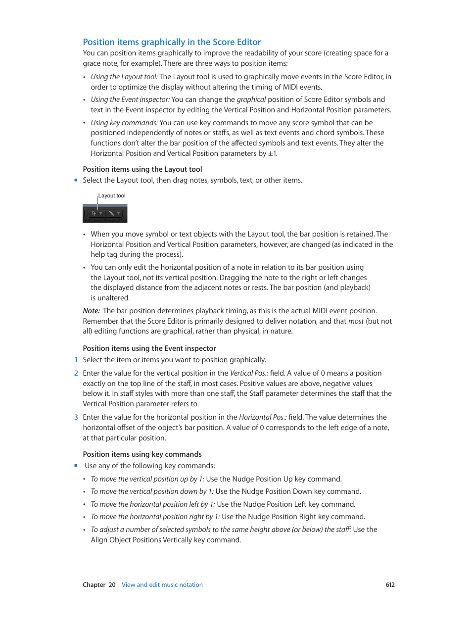 Position items graphically in the score editor | Apple Logic Pro X User Manual | Page 612 / 919