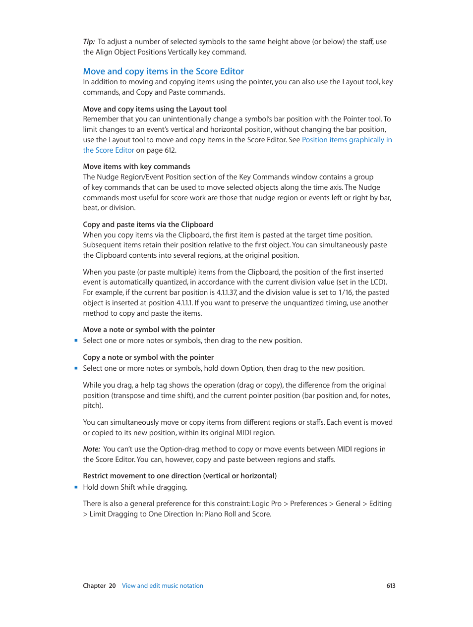 Move and copy items in the score editor | Apple Logic Pro X User Manual | Page 613 / 919