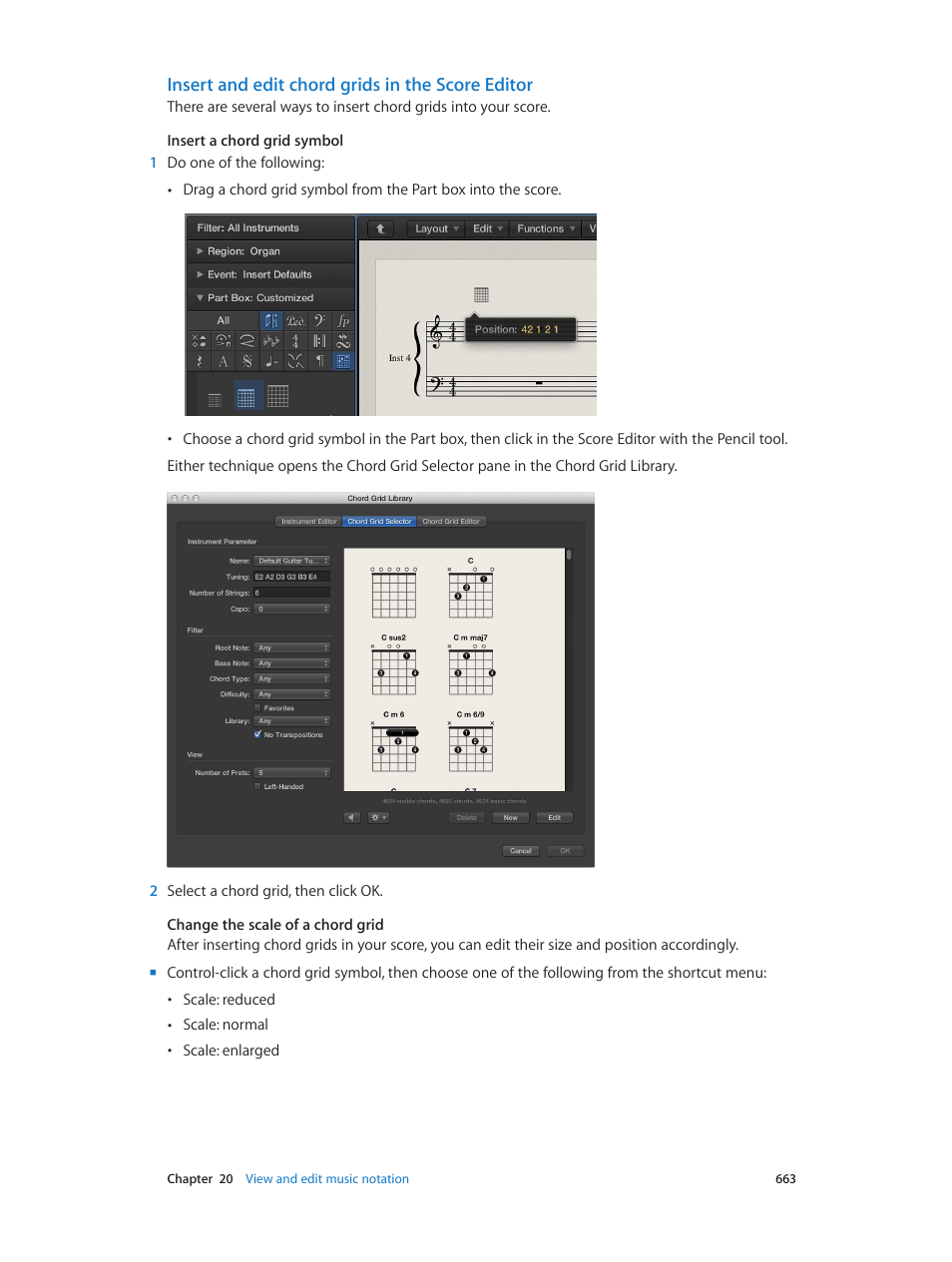 Insert and edit chord grids in the score editor | Apple Logic Pro X User Manual | Page 663 / 919