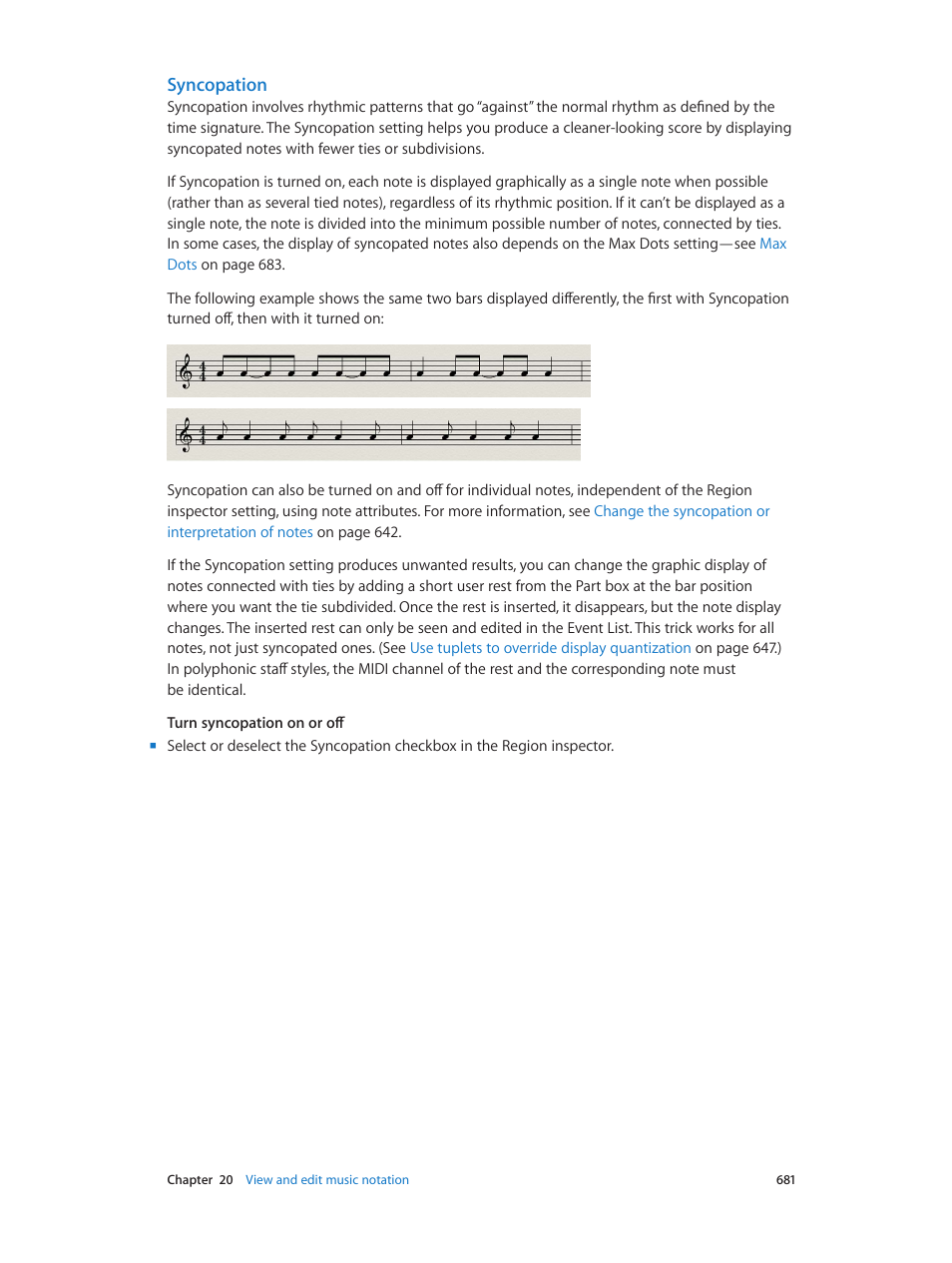 Syncopation | Apple Logic Pro X User Manual | Page 681 / 919