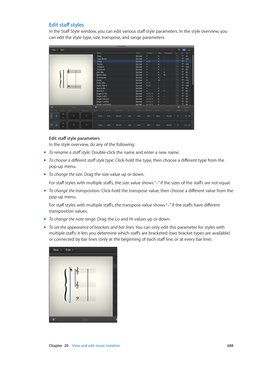 Edit staff styles | Apple Logic Pro X User Manual | Page 688 / 919