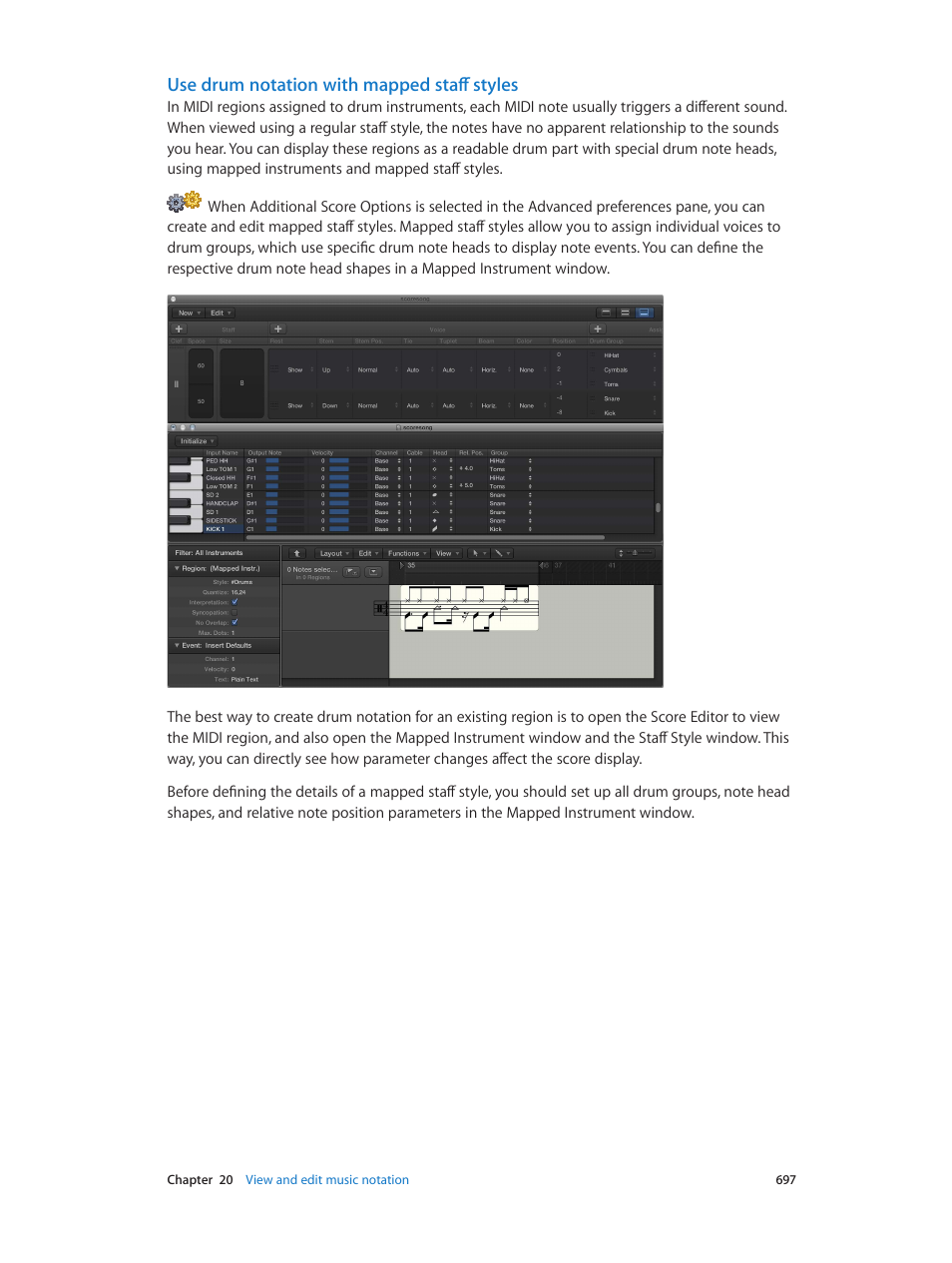 Use drum notation with mapped staff styles | Apple Logic Pro X User Manual | Page 697 / 919