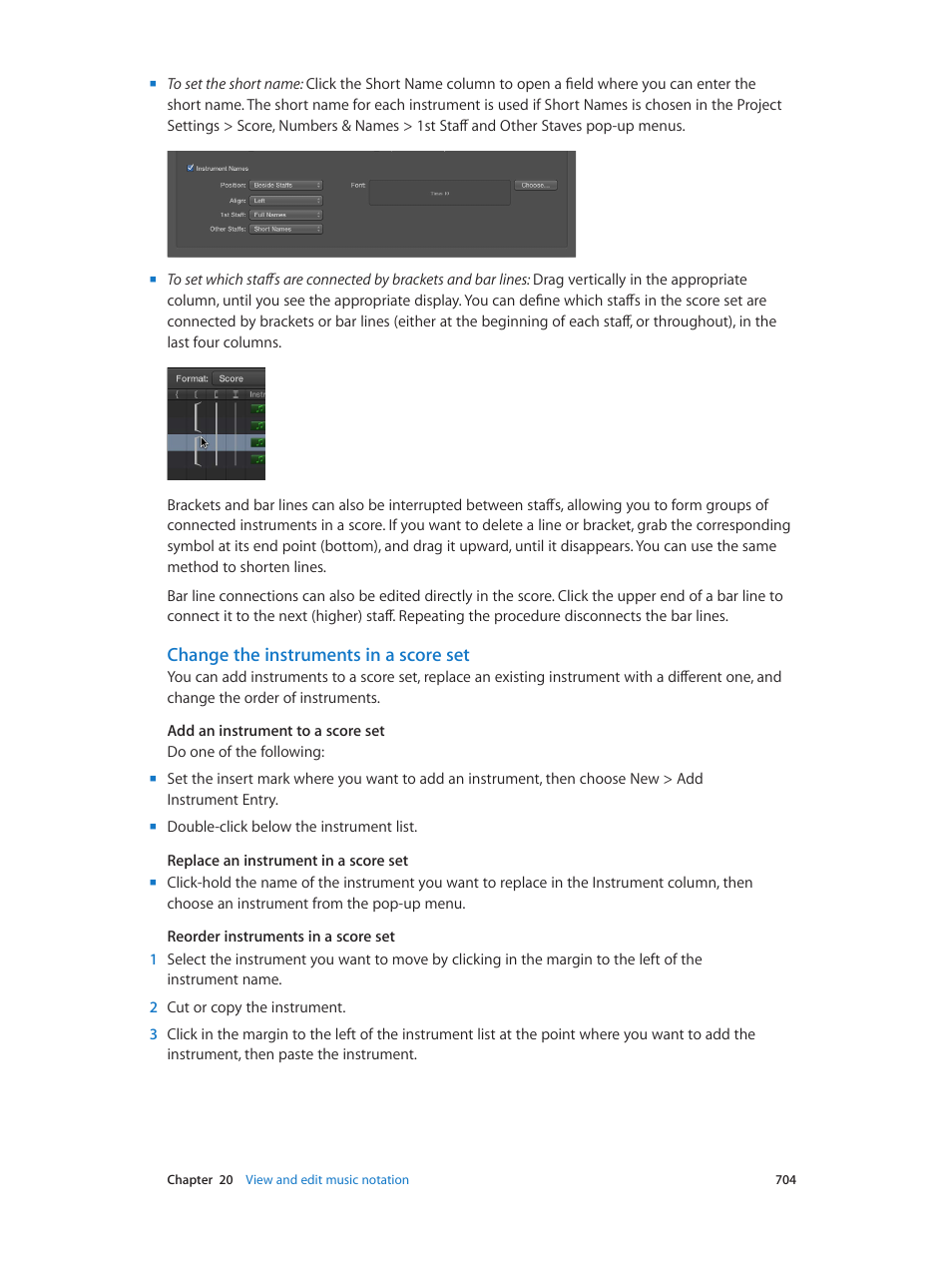 Change the instruments in a score set | Apple Logic Pro X User Manual | Page 704 / 919