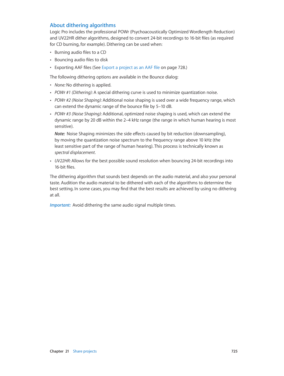 About dithering algorithms, Ithms (see, About dithering | Algorithms | Apple Logic Pro X User Manual | Page 725 / 919