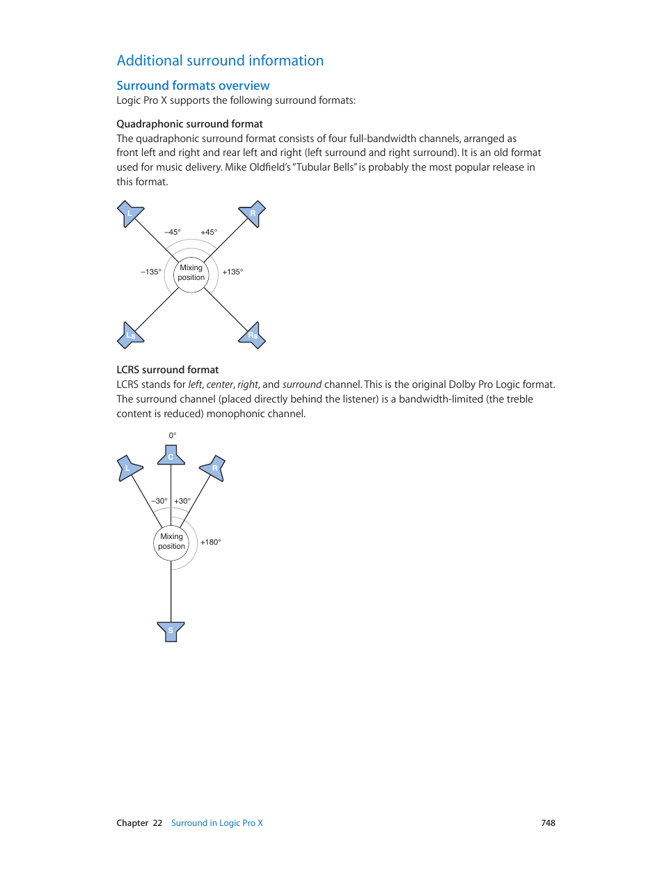 Additional surround information, Surround formats overview, 748 additional surround information 748 | Apple Logic Pro X User Manual | Page 748 / 919