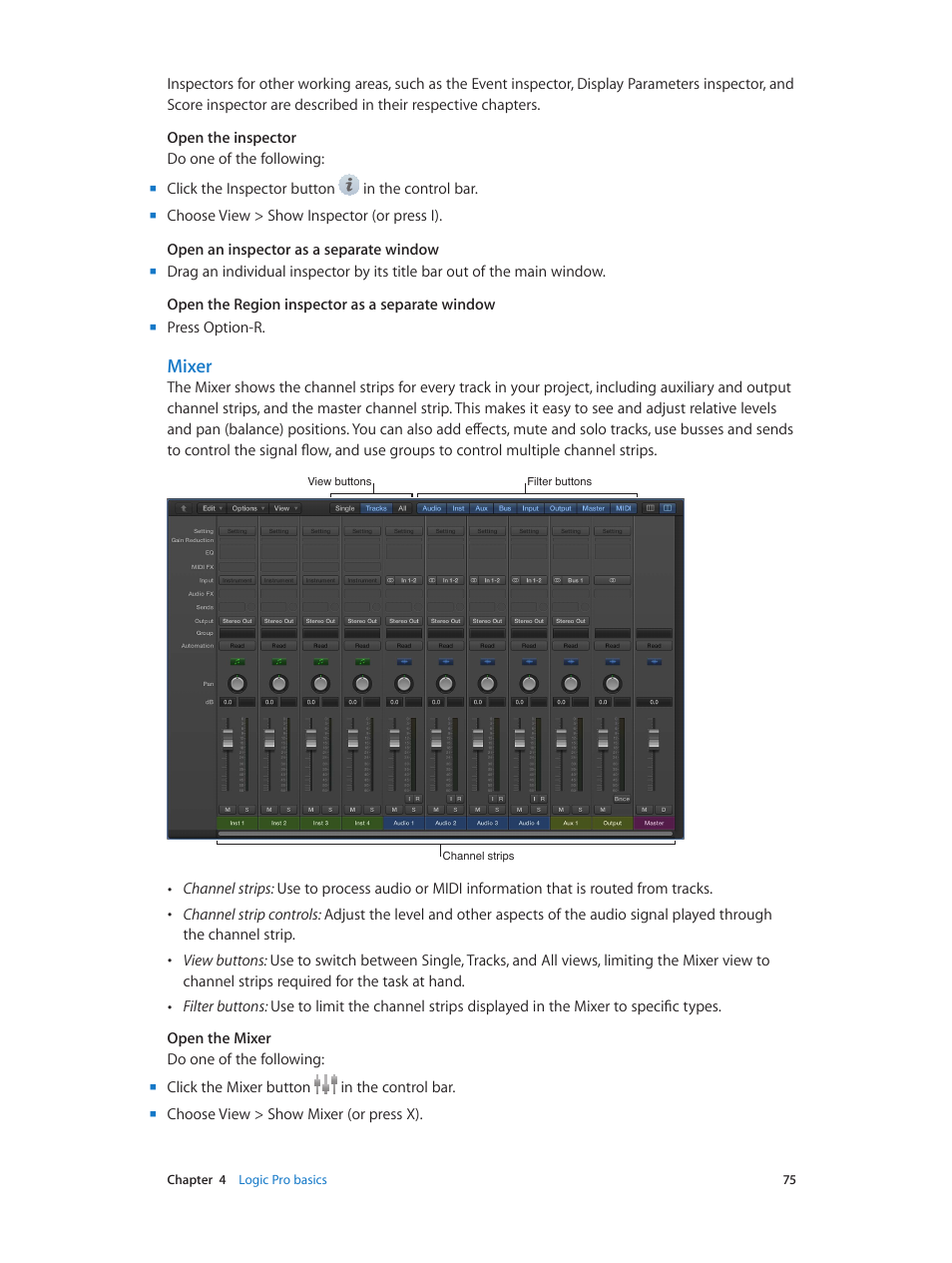 Mixer | Apple Logic Pro X User Manual | Page 75 / 919