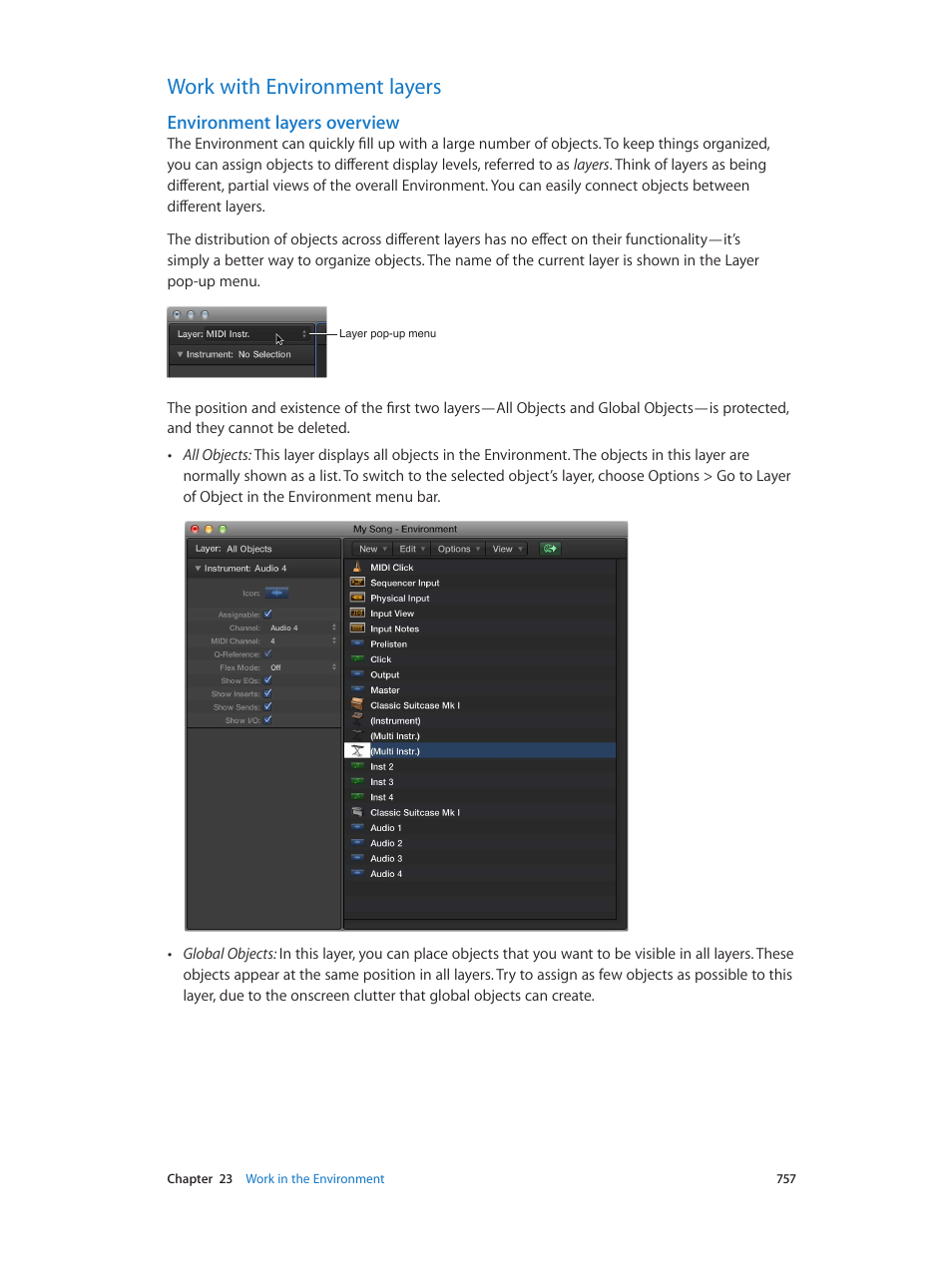 Work with environment layers, Environment layers overview, 757 work with environment layers 757 | Apple Logic Pro X User Manual | Page 757 / 919