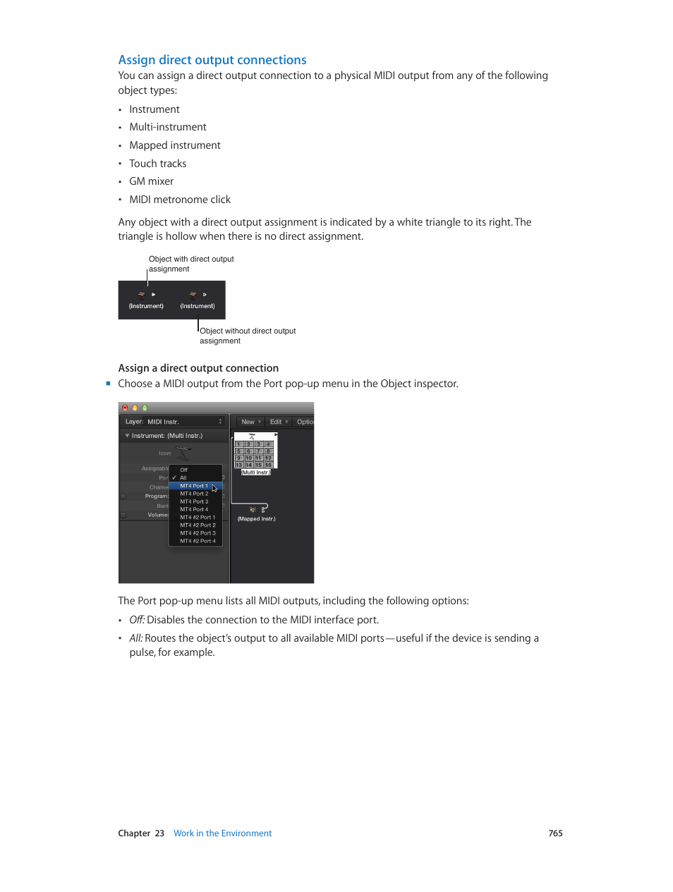 Assign direct output connections | Apple Logic Pro X User Manual | Page 765 / 919