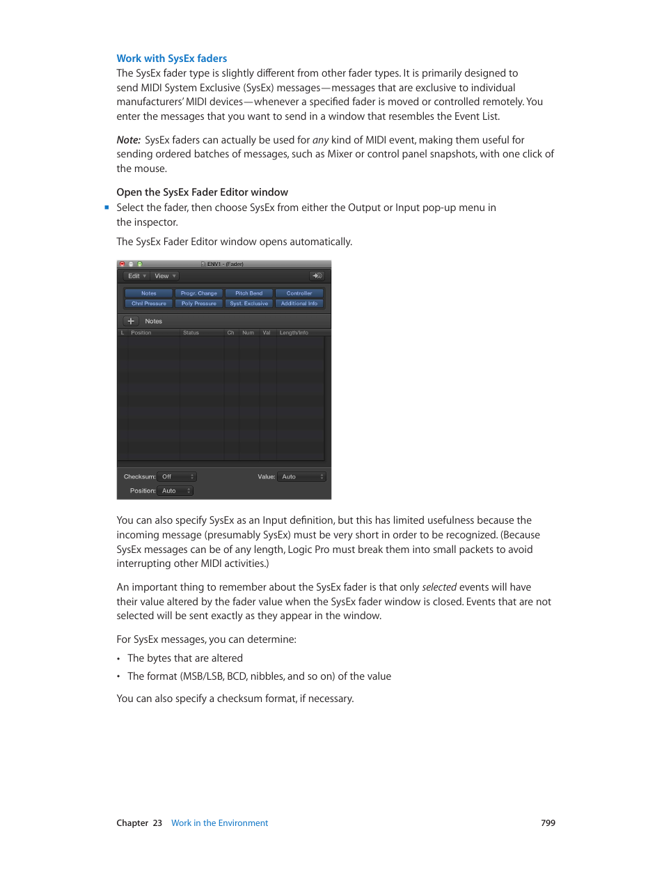 Work with sysex faders | Apple Logic Pro X User Manual | Page 799 / 919