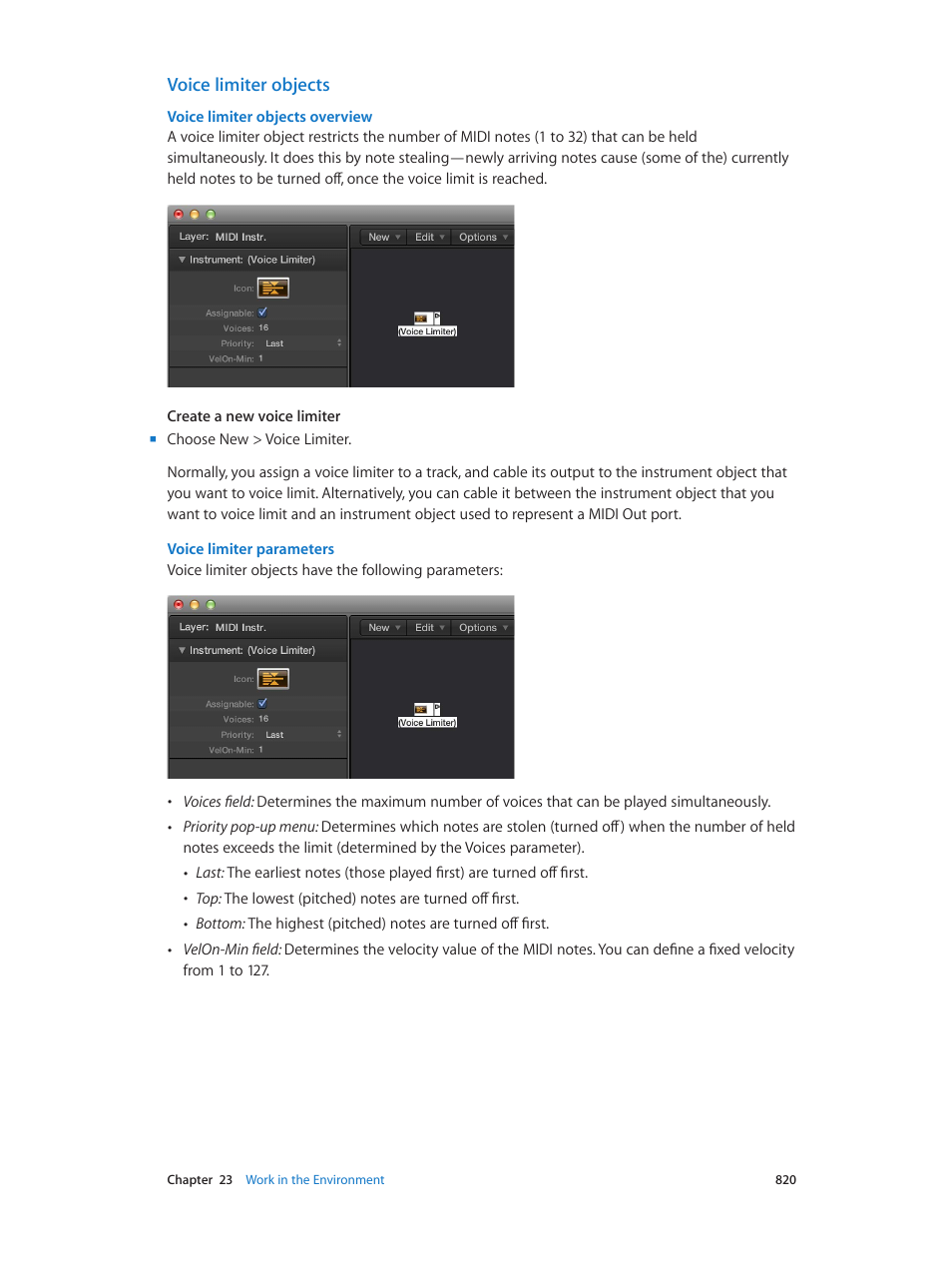 Voice limiter objects | Apple Logic Pro X User Manual | Page 820 / 919