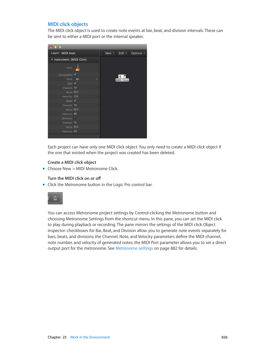 Midi click objects | Apple Logic Pro X User Manual | Page 826 / 919