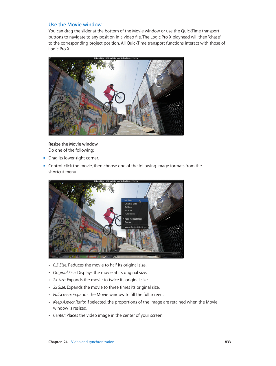Use the movie window | Apple Logic Pro X User Manual | Page 833 / 919