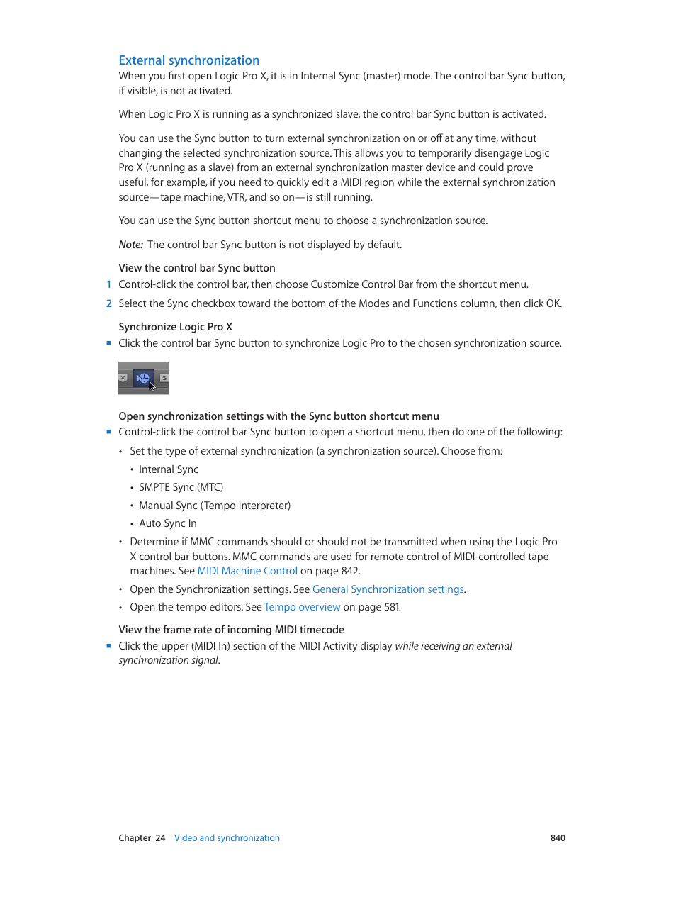 External synchronization | Apple Logic Pro X User Manual | Page 840 / 919
