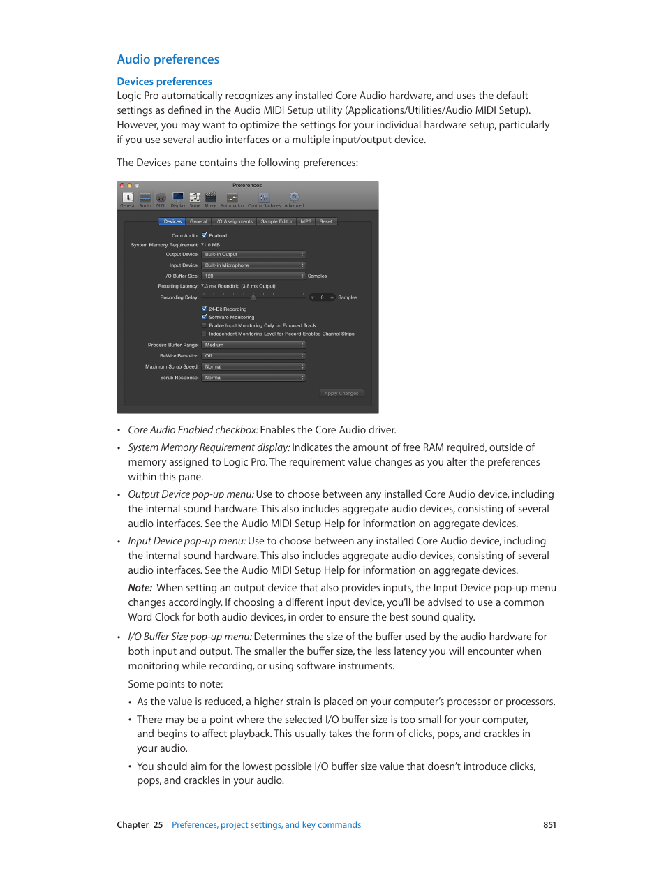 Audio preferences, Devices preferences | Apple Logic Pro X User Manual | Page 851 / 919
