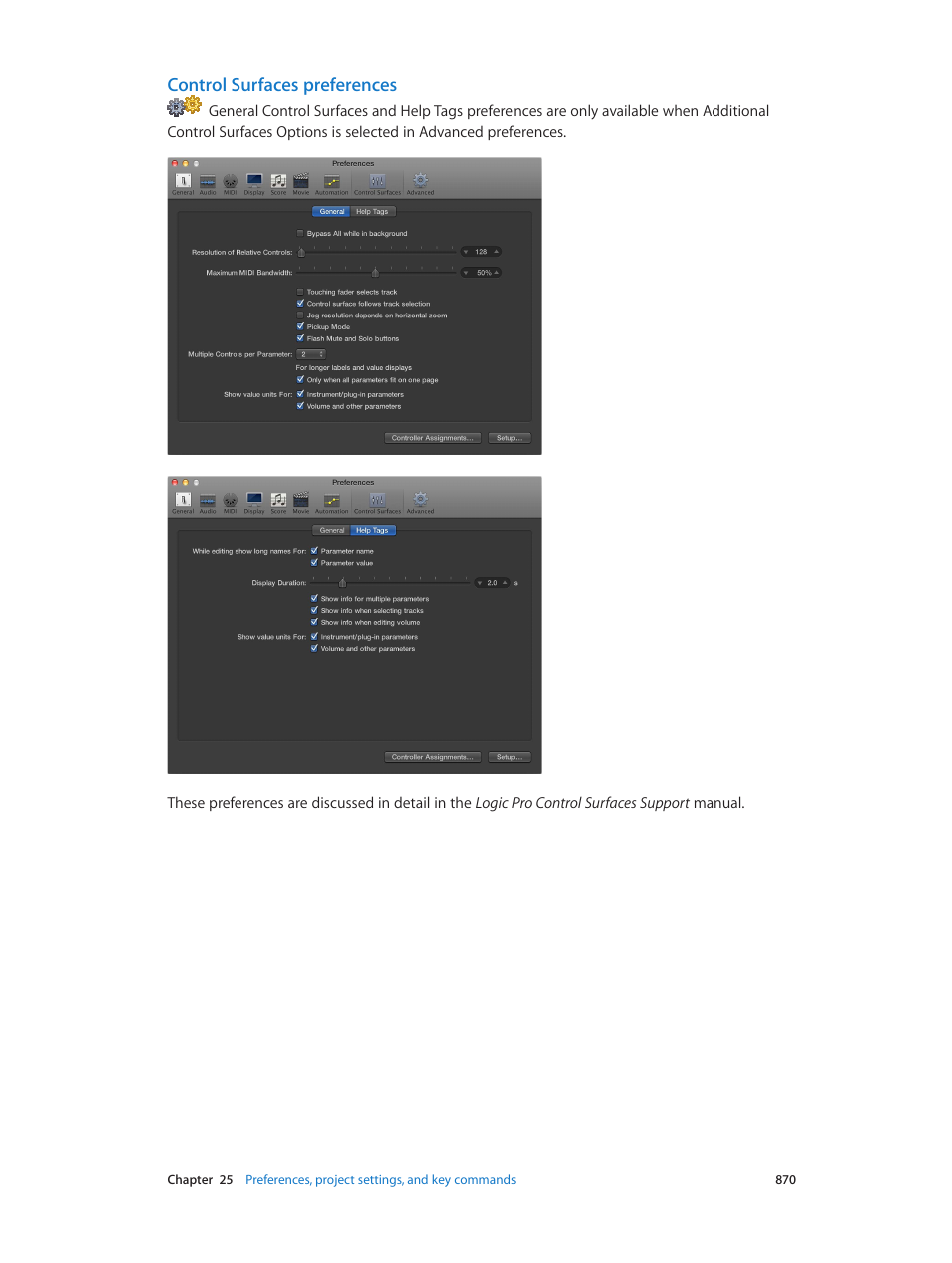 Control surfaces preferences | Apple Logic Pro X User Manual | Page 870 / 919