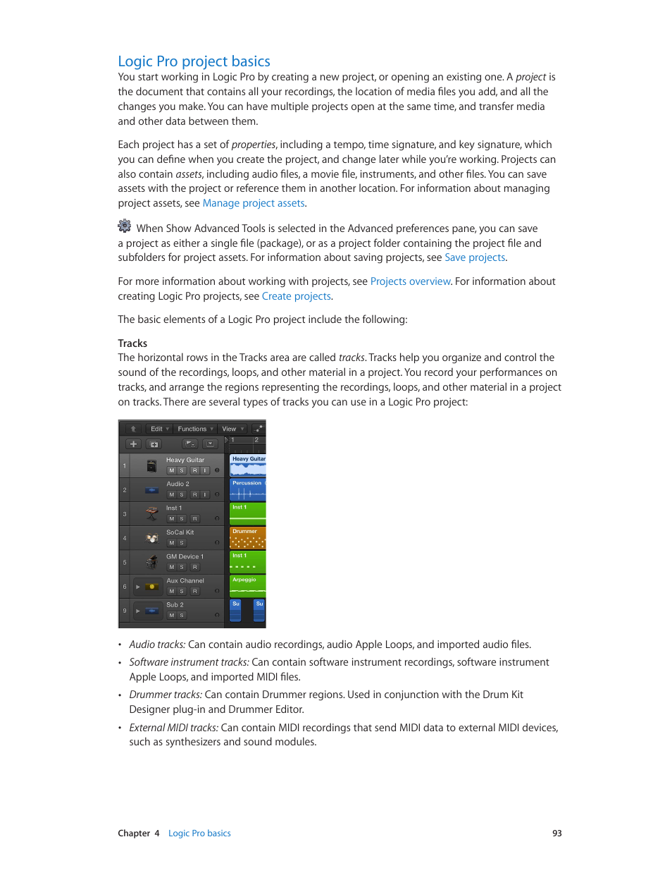 Logic pro project basics, 93 logic pro project basics | Apple Logic Pro X User Manual | Page 93 / 919