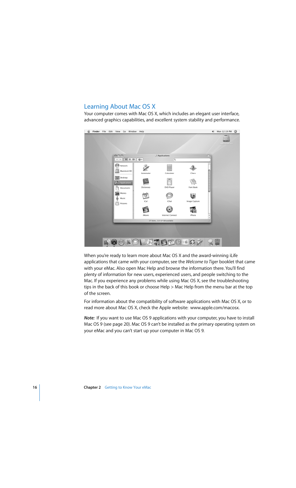 Learning about mac os x | Apple eMac 2005 User Manual | Page 16 / 96