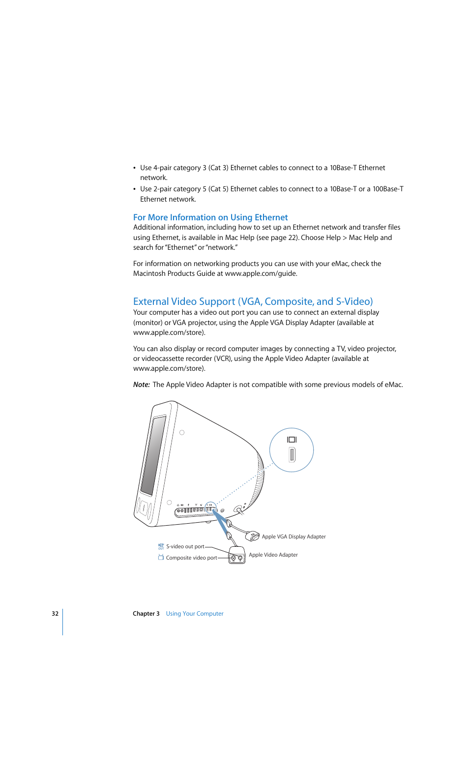 For more information on using ethernet | Apple eMac 2005 User Manual | Page 32 / 96