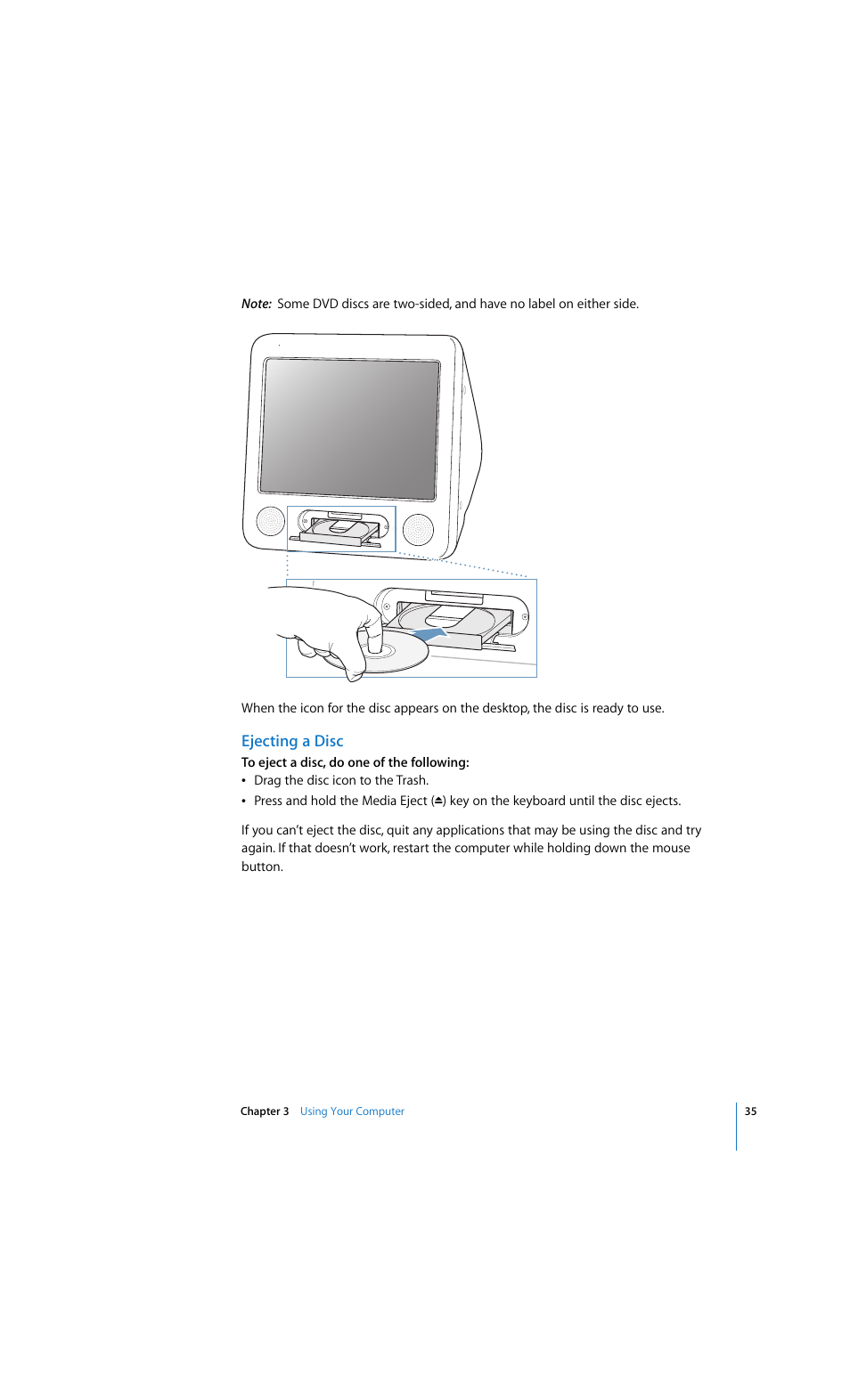 Ejecting a disc | Apple eMac 2005 User Manual | Page 35 / 96