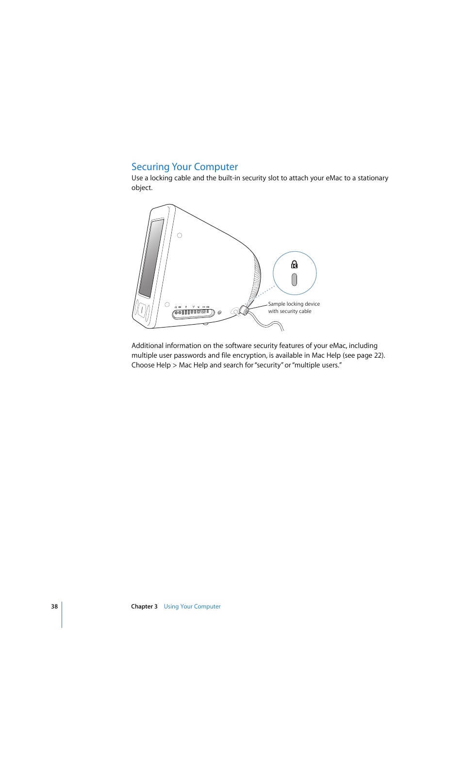 Securing your computer | Apple eMac 2005 User Manual | Page 38 / 96