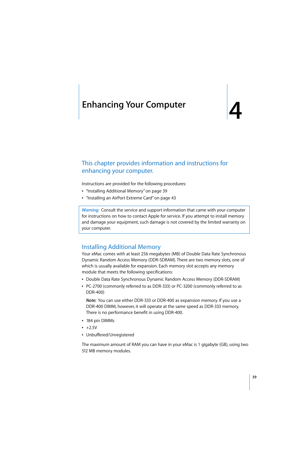 Enhancing your computer | Apple eMac 2005 User Manual | Page 39 / 96