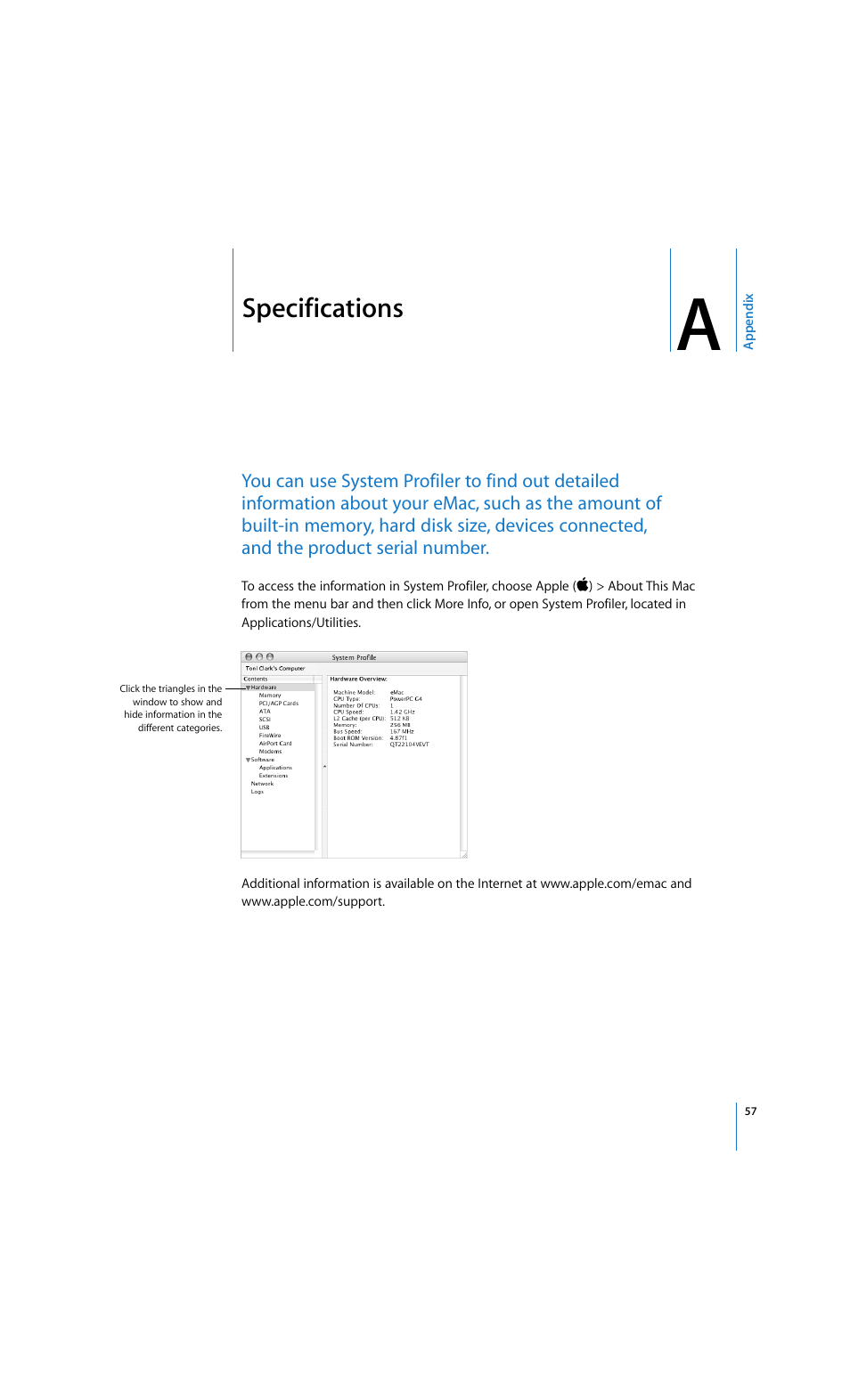 Specifications | Apple eMac 2005 User Manual | Page 57 / 96