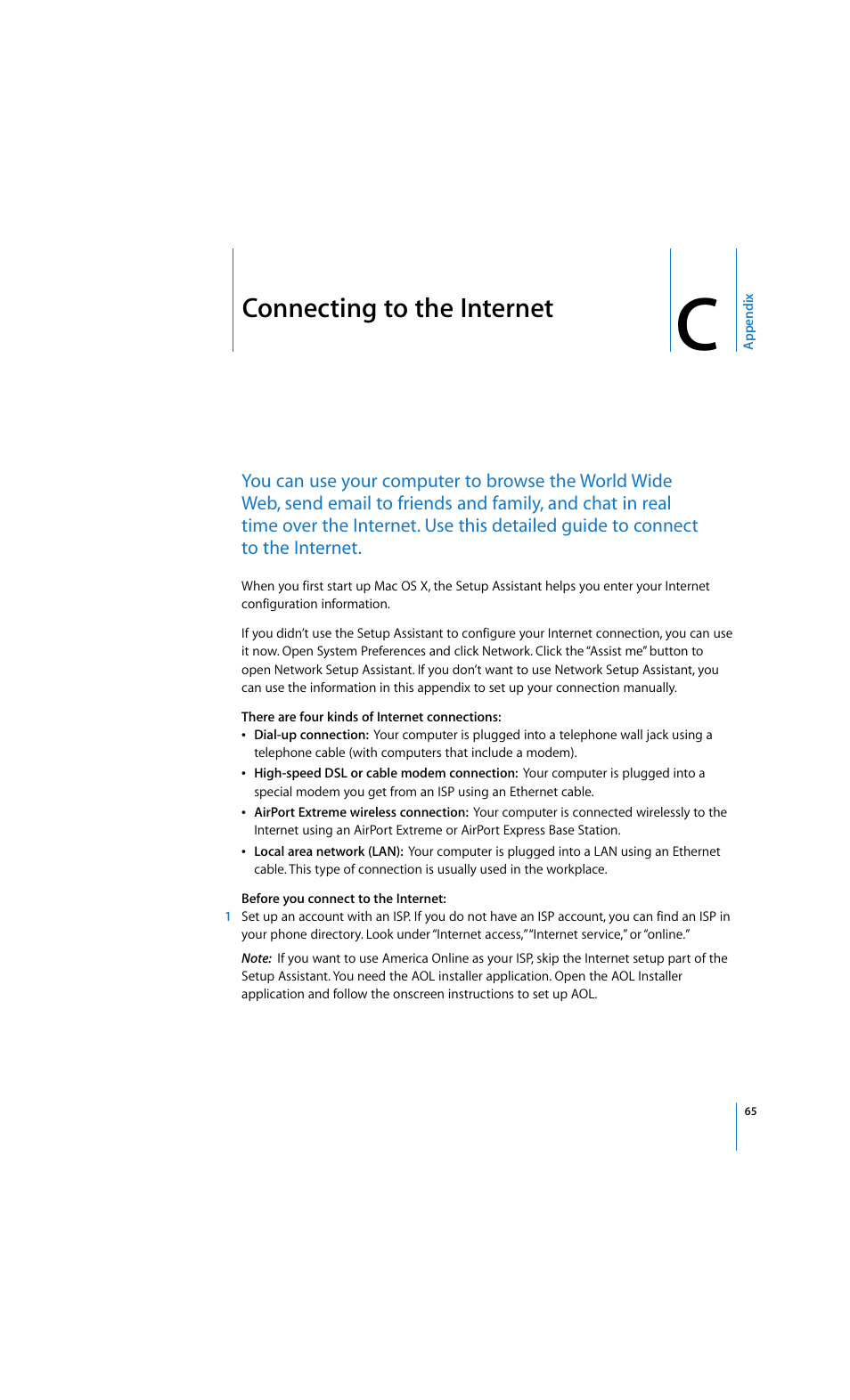 Connecting to the internet | Apple eMac 2005 User Manual | Page 65 / 96