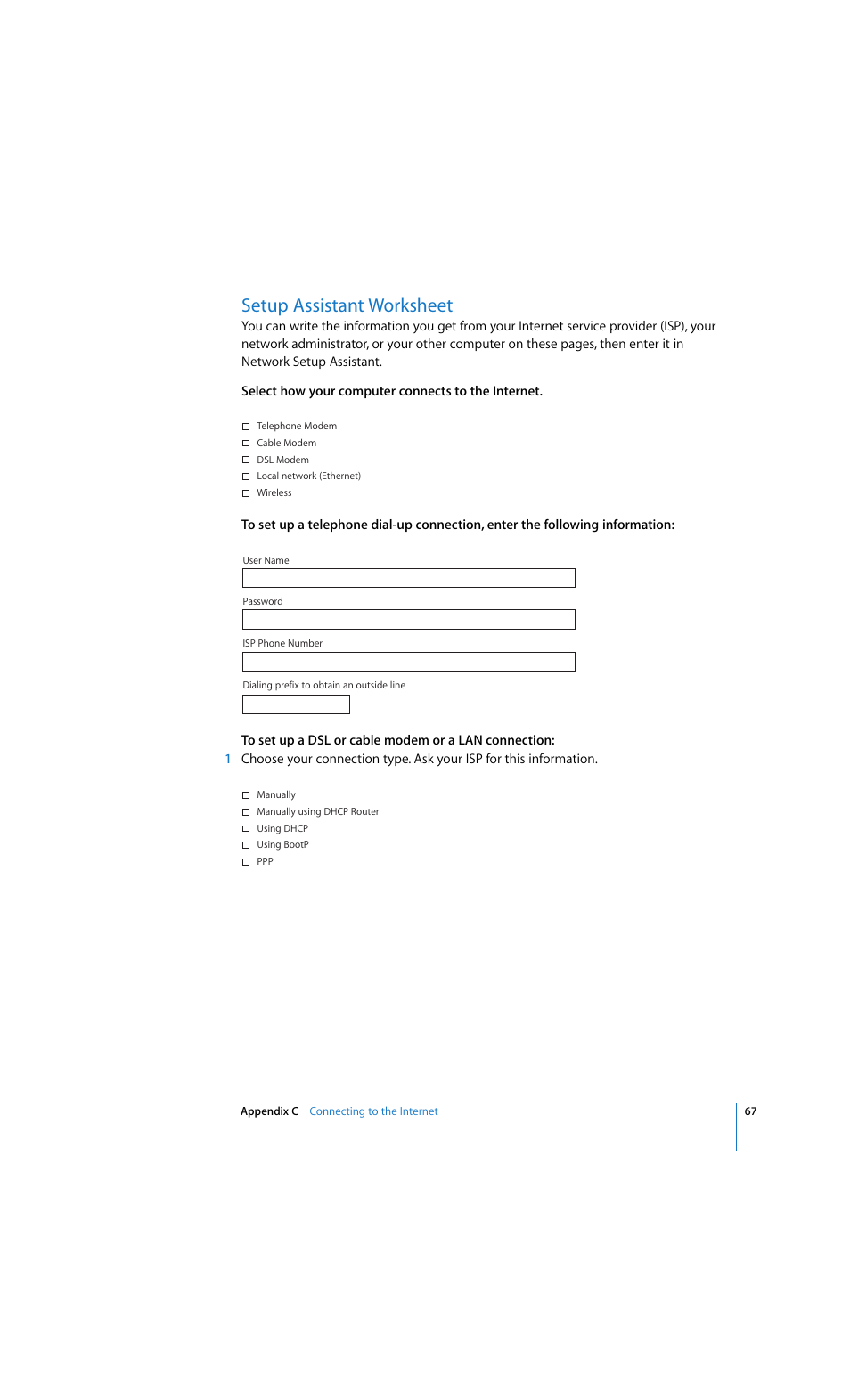 Setup assistant worksheet | Apple eMac 2005 User Manual | Page 67 / 96