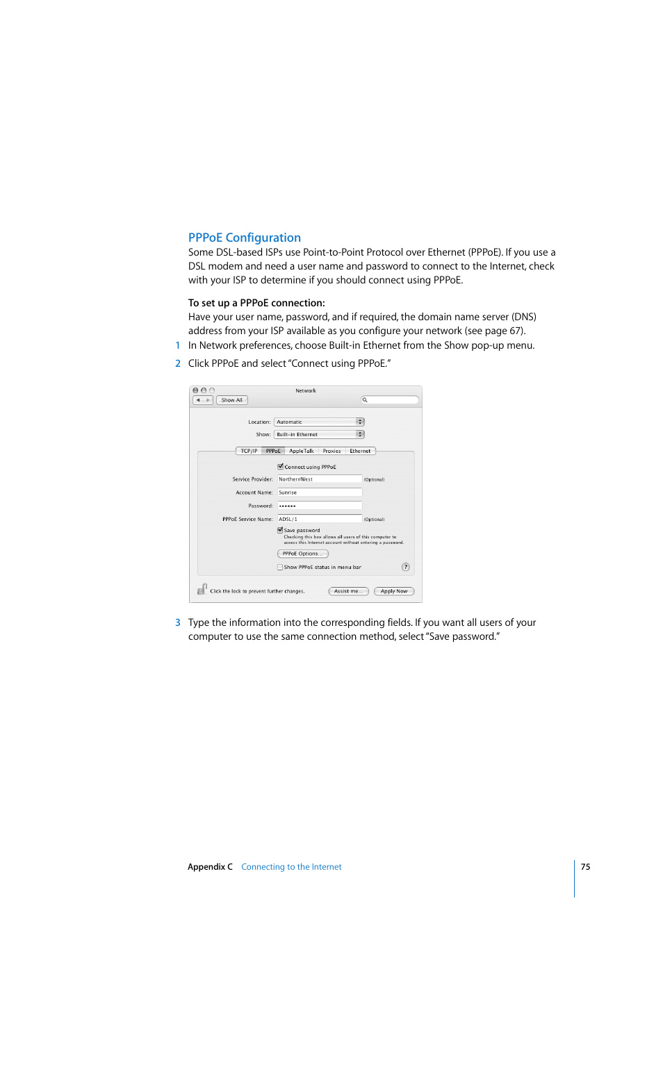 Pppoe configuration | Apple eMac 2005 User Manual | Page 75 / 96