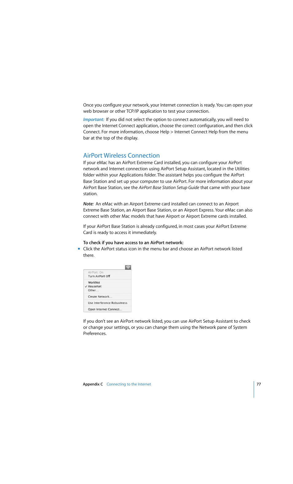 Airport wireless connection | Apple eMac 2005 User Manual | Page 77 / 96