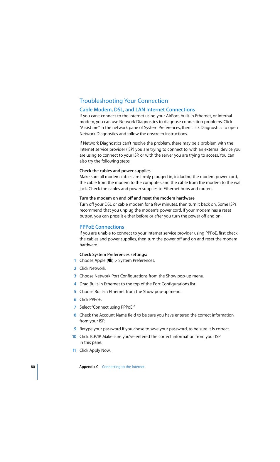 Troubleshooting your connection | Apple eMac 2005 User Manual | Page 80 / 96