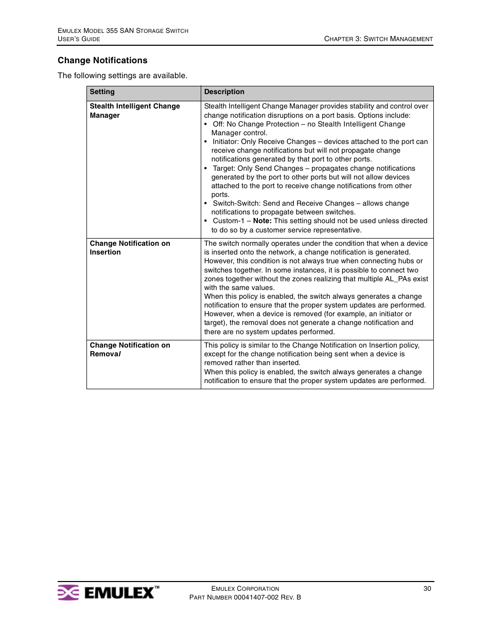 Change notifications | Emulex 355 (for Apple) User Manual | Page 33 / 72